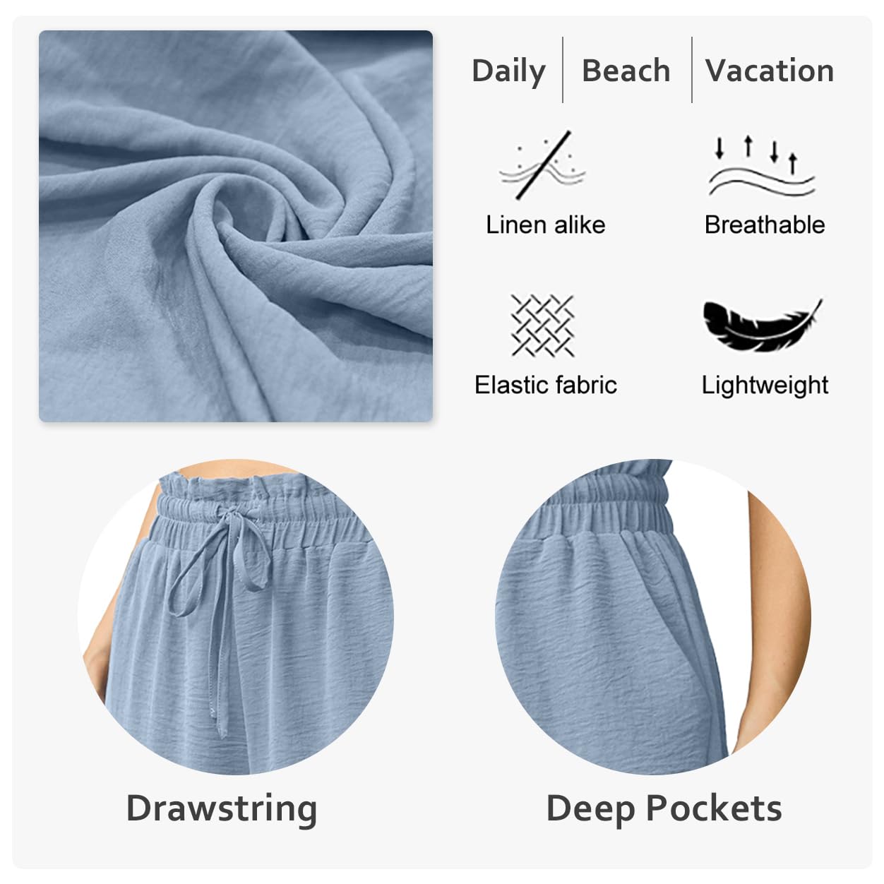 QIXING Pantaloni Capri da donna a 3/4, a vita alta, gamba larga, estivi, con tasche, coulisse regolabile