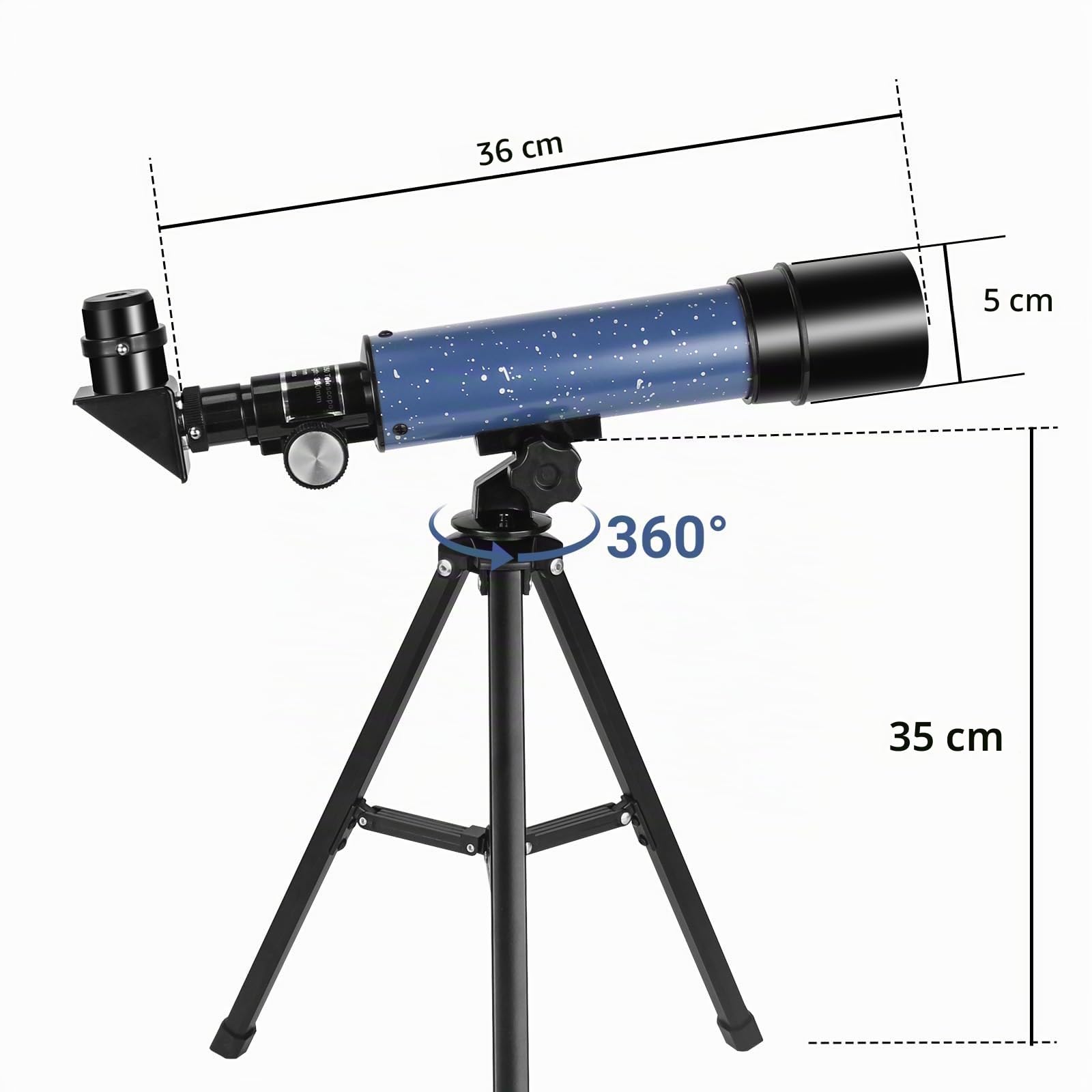 Telescopio da viaggio rifrattore, 50 mm apertura, 360 mm fuoco, per principianti, con treppiede da tavolo, in borsa