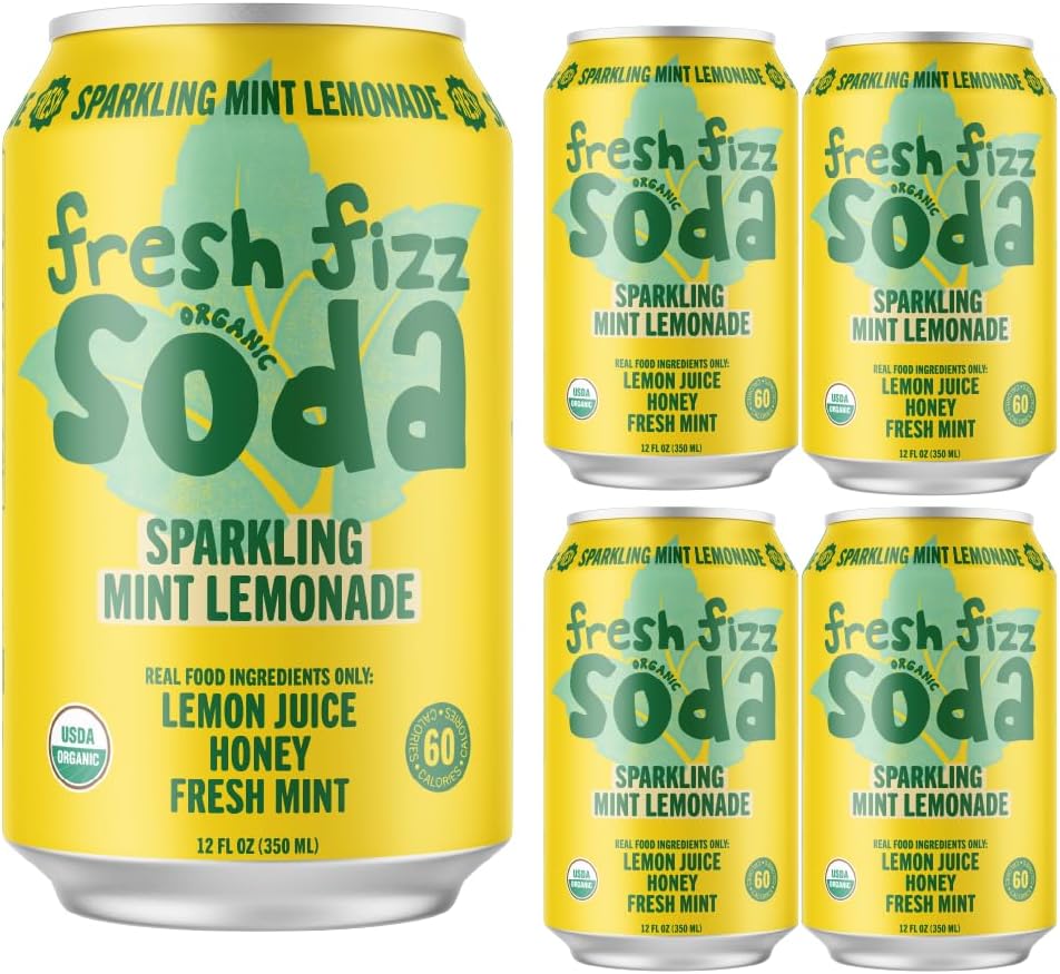 Sodas Organic Soda - All Natural Soda Sweetened With Honey, Flavors Include Sparkling Juices and Soda Pops Like Cola and Ginger Ale - No Stevia Aftertaste, Made With Real Food Ingredients. Great For Paleo And SCD Diets (4-pack, Sparkling Mint Lemonade)