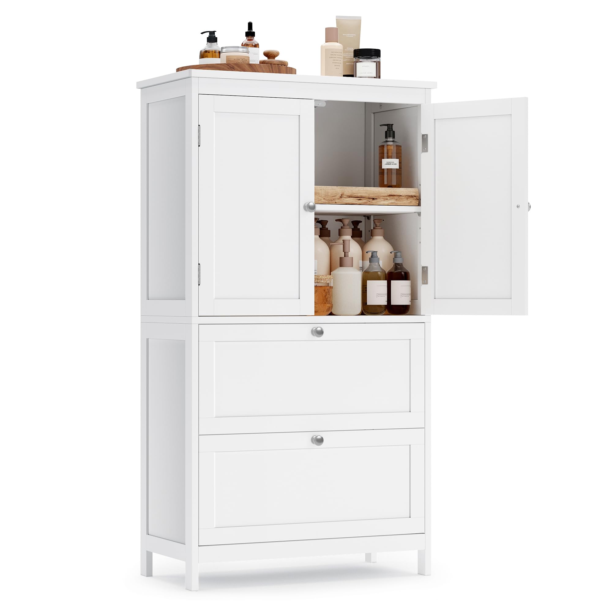 VASAGLE Bathroom Floor Storage Cabinet, Bathroom Storage Unit, Freestanding Cabinet with 2 Drawers and 2 Doors, Adjustable Shelf, 11.8 x 23.6 x 43.3 Inches, White UBBC551WH01S