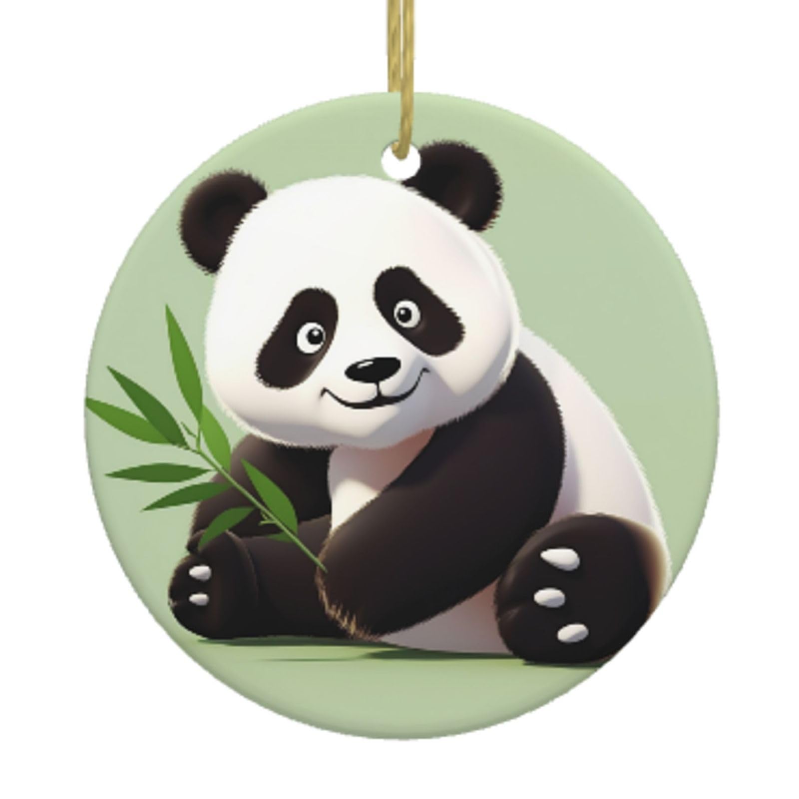 Ceramic Christmas Tree Hanging Ornaments with Gold Ropes Christmas Tree Decorations Round Ceramic Cute Panda Pendant Keepsake Decorations for Holiday Xmas Gift Ideas
