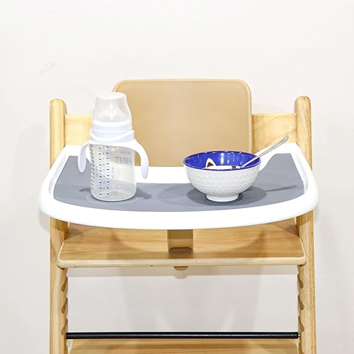 Miniatura 3 de Mantel individual de silicona para silla alta, duradero, limpio e higiénico para la cubierta de bandeja Tripp Trapp (gris)