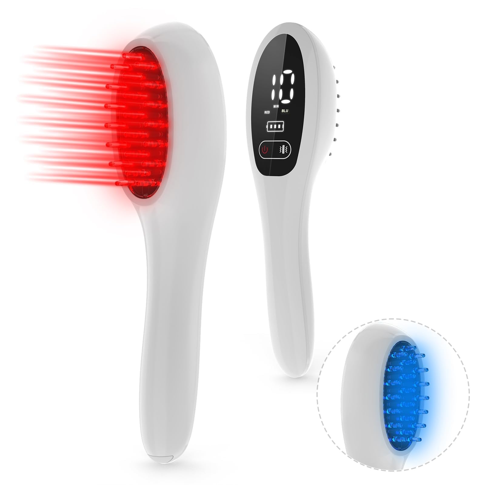 Pettine laser per la crescita dei capelli con luce rossa e blu per la perdita dei capelli, cura dei capelli e attivazione dei follicoli, pettine anti-caduta dei capelli per uomini e donne