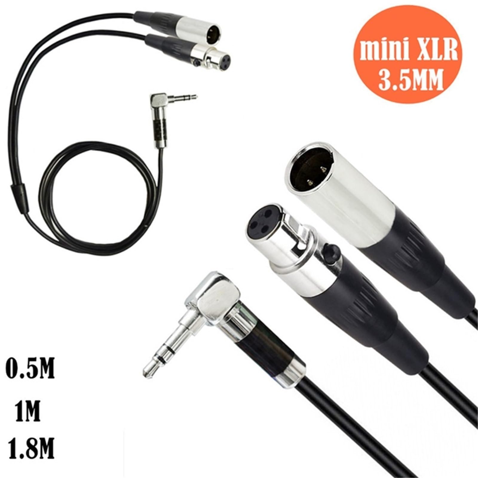 Podwójny Mini 3Pin XLR męski żeński do 3,5 mm TRS męski wtyk audio Y kabel 0,5 m 1,8 m do lustrzanki kamery mikrofon(3,5 mm to Dual Female, 1.8m)