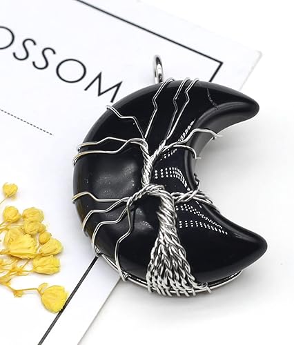 Miniatura 7 de 4 colgantes de piedra natural en forma de luna, chakra, ágata de cristal, alambre, diseño de árbol de vida para hacer joyas, decoración de collares