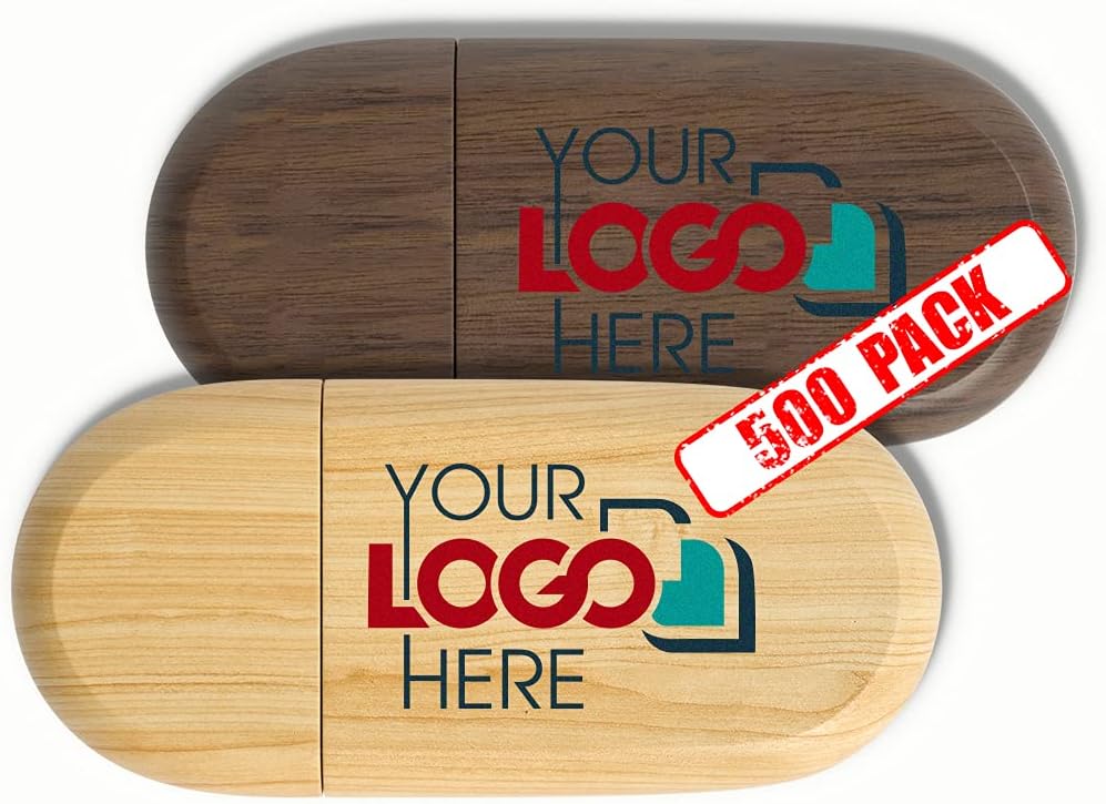 Custom Wood USB Flash Drive 512MB Printed or Engraved with Your Logo - as Promotional Gift Bulk USB 2.0-100 Pack