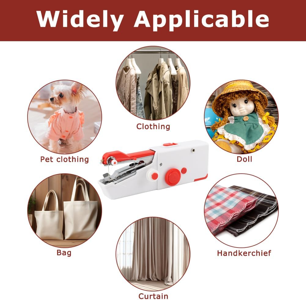 Handheld Sewing Machine, Mini Stitcher for Quick Repairs, White Red