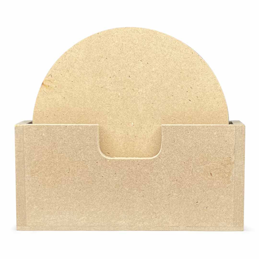 Craft Shop India MDF Plain Circle Shaped Coaster with Stand for Painting | Writing | Resin | Decoupage | Pyrography | DIY Art & Crafts 4.5 INCH