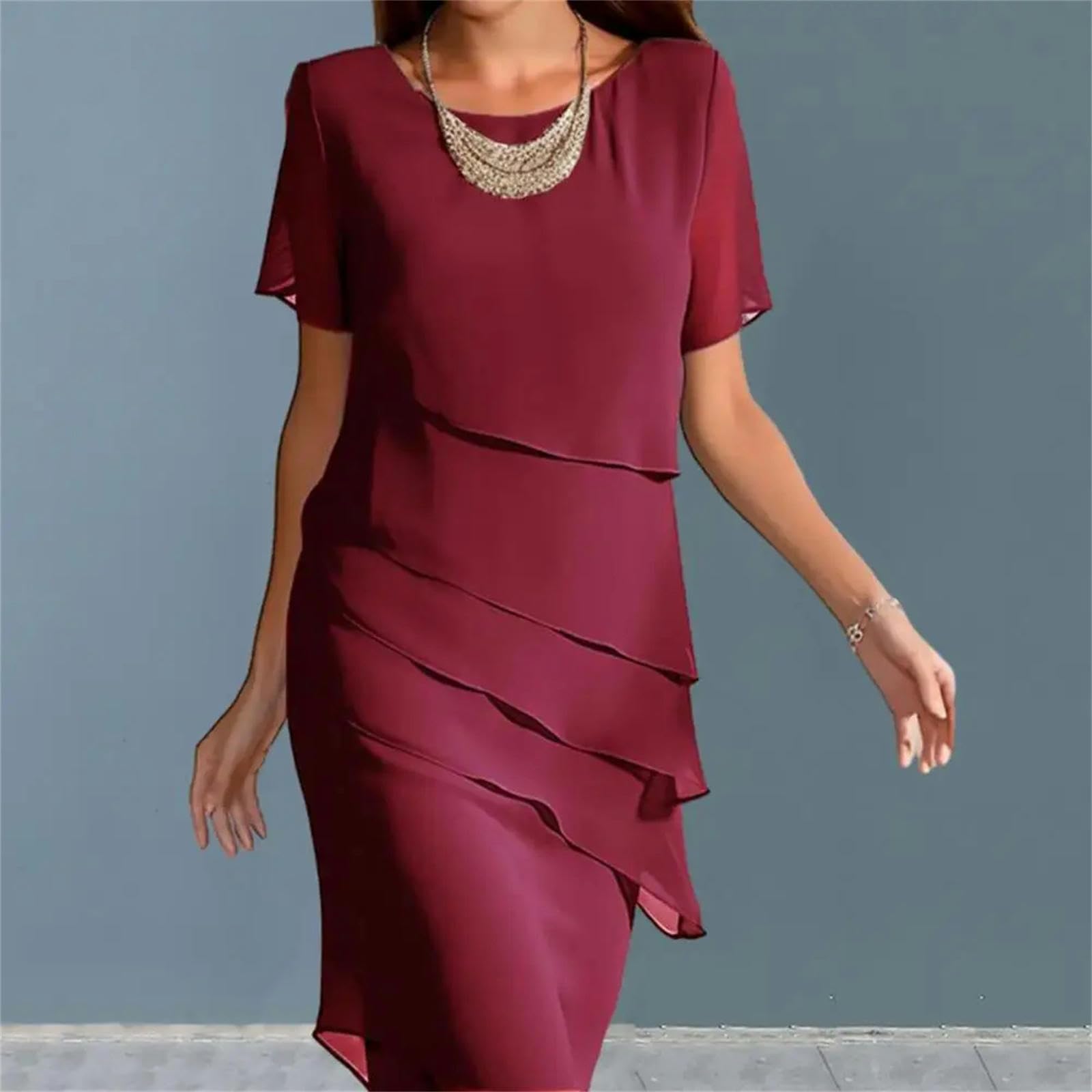 Vestito Vestito con Abito Midi A Strato per Donne Abiti da Sera Pieghettati per Feste per Vacanza
