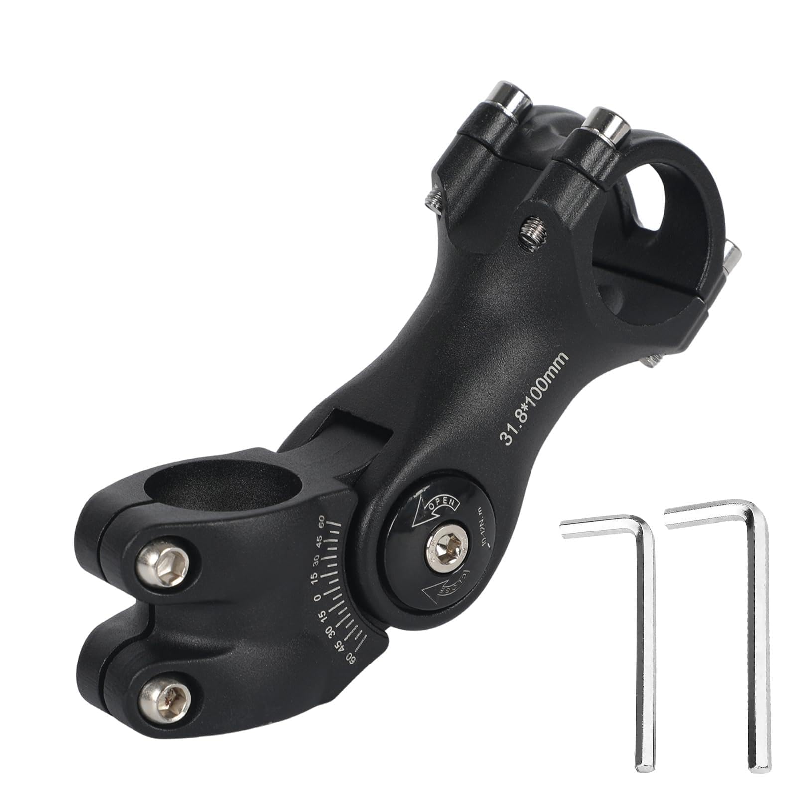 Bicycle Adjustable Stem, 31.8mm 0±60° 100mm Aluminum Alloy Adjustable MTB Handlebar Stem Riser, Short Handlebar Stems for Mountain Bikes, Road Bike, BMX, Cycling (31.8 * 100MM) — image 1