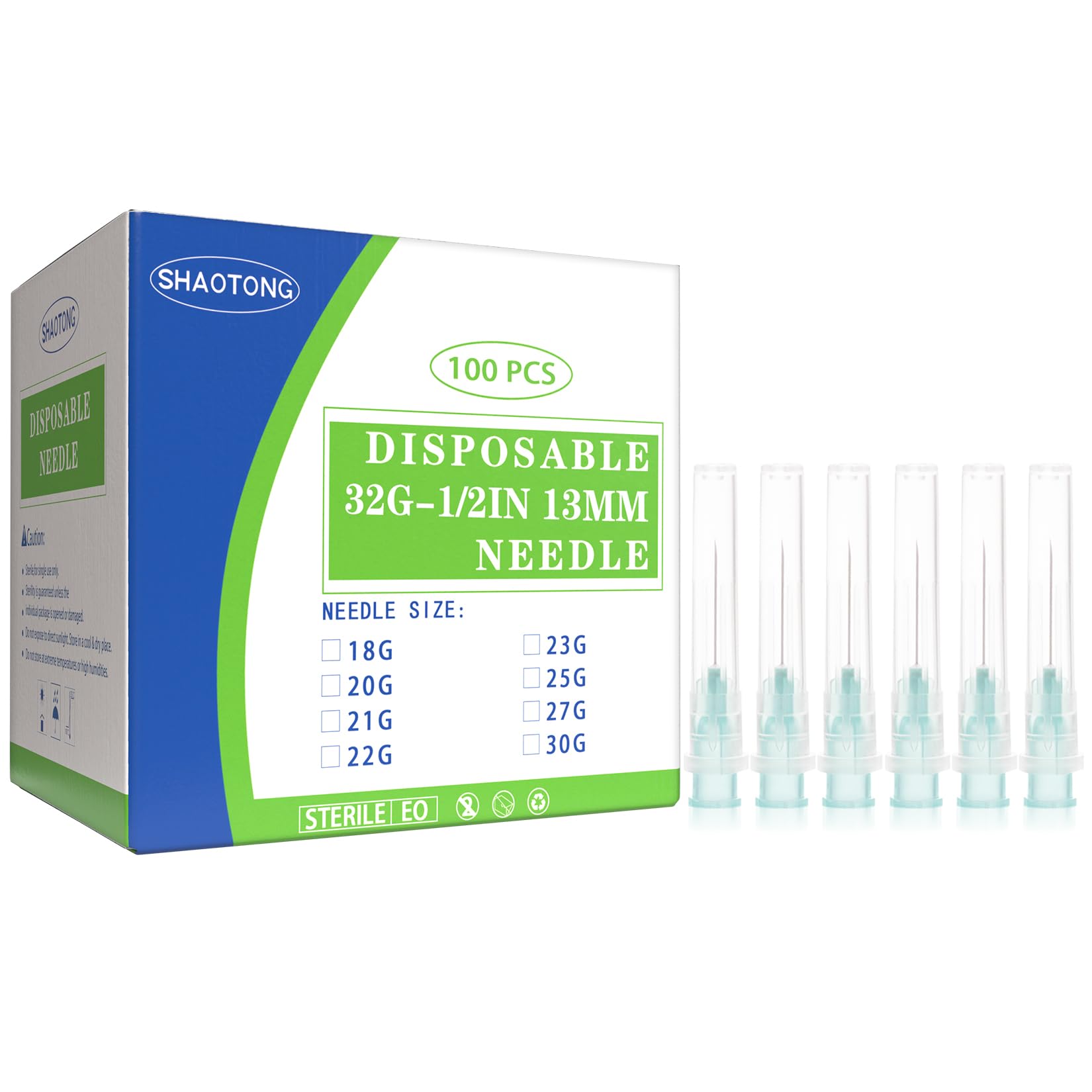 32 Gauge 1/2 Inch Needles Luer Lock Disposable Lab Supplies, Pack of 100