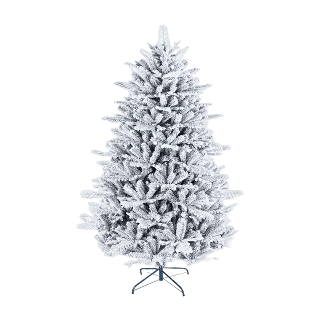 fizzytech 6-Feet Artificial White Pine Christmas Tree, Snow-Flocked with 1300 PE/PVC Branches, Sturdy Metal Stand - Perfect Christmas Tree for Home Decorations