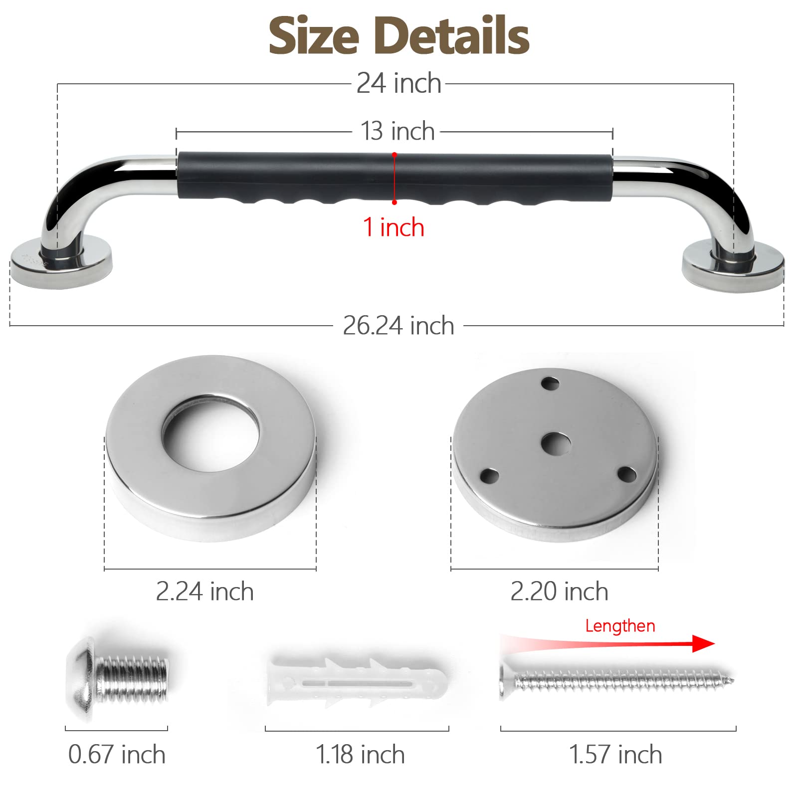 Lot de 2 barres d'appui antidérapantes pour salle de bain, 61 cm, pour personnes âgées, tesuchan