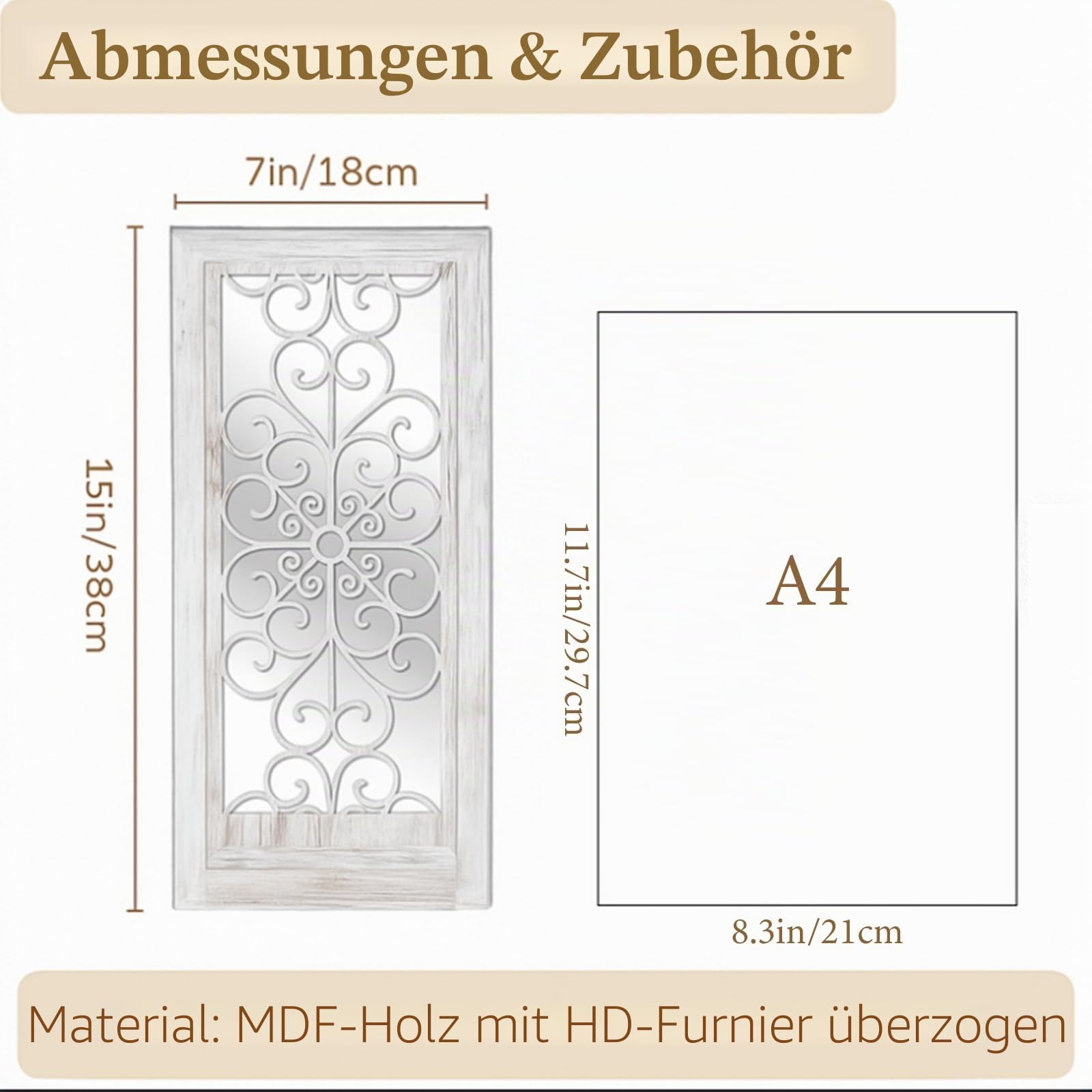 Verspiegelte Wandkerzenhalter, dekorativ, weiß, Bauernhaus-Wandkerzenleuchter, 2 Stück, verwaschenes Weiß, Kerzenhalter, Dekoration für kleine Vasen, Teelichter, Stumpenkerzen