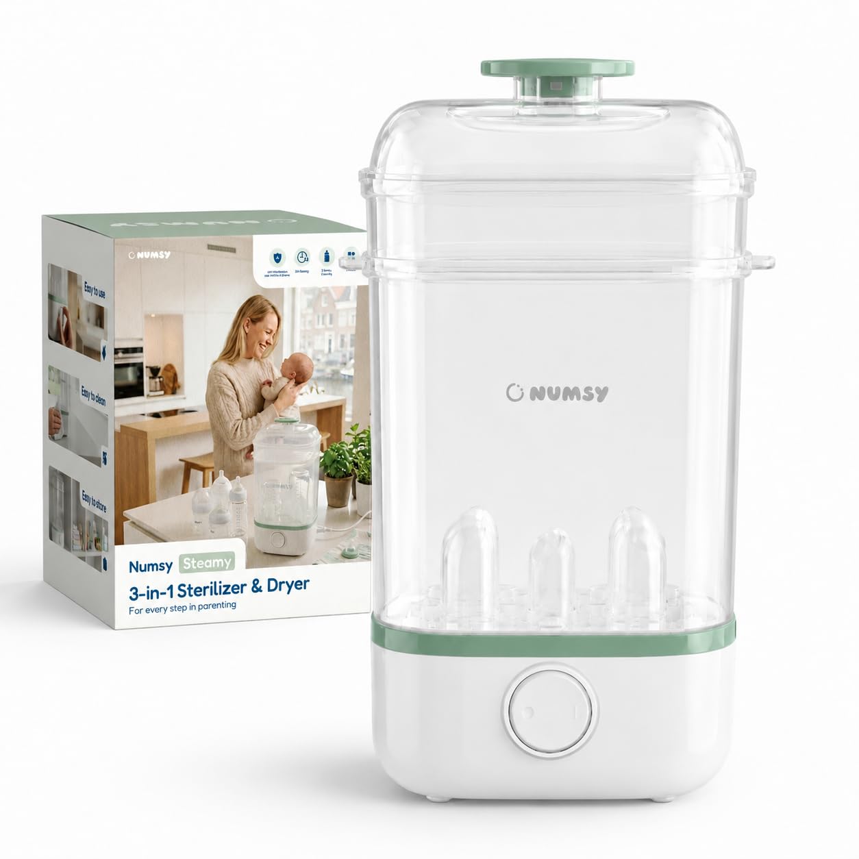 Numsy Steamy Flaschensterilisator und Trockner - 3-in-1 Bottle Sterilizer