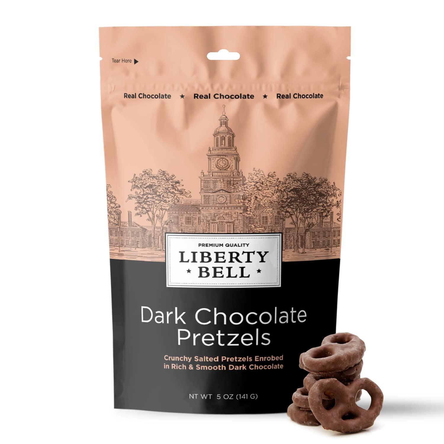 Liberty Bell Real Dark Chocolate Covered Mini Pretzels, 5 Ounce Bag