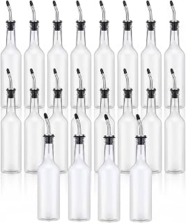 20 Set 15 oz Plastic Long Neck Bottles with Pourer and Caps Empty Clear Juice Liquor Pour Bottles with Stainless Steel Pourer Tapered Spout for Drinks Bar Juice Pour