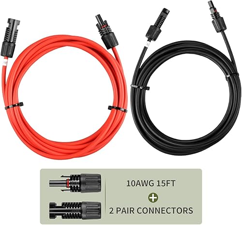 Miniatura 2 de HQST Cable de extensión de panel solar de 10 pies 10 AWG con conector hembra y macho Kit de adaptador de panel solar (10 pies rojo + 10 pies negro)