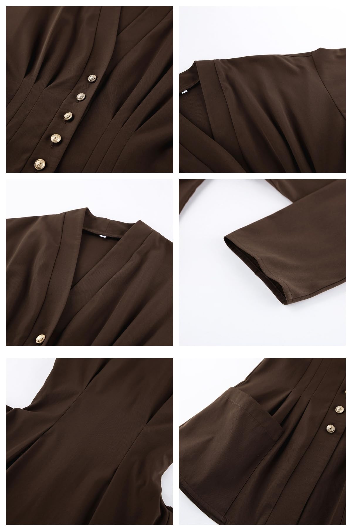 Camicetta da donna a maniche lunghe, scollo a V, sciancrata, con pieghe | Morbido misto cotone elasticizzato, design sciancrato, tasche, ideale per l'ufficio e tutti i giorni