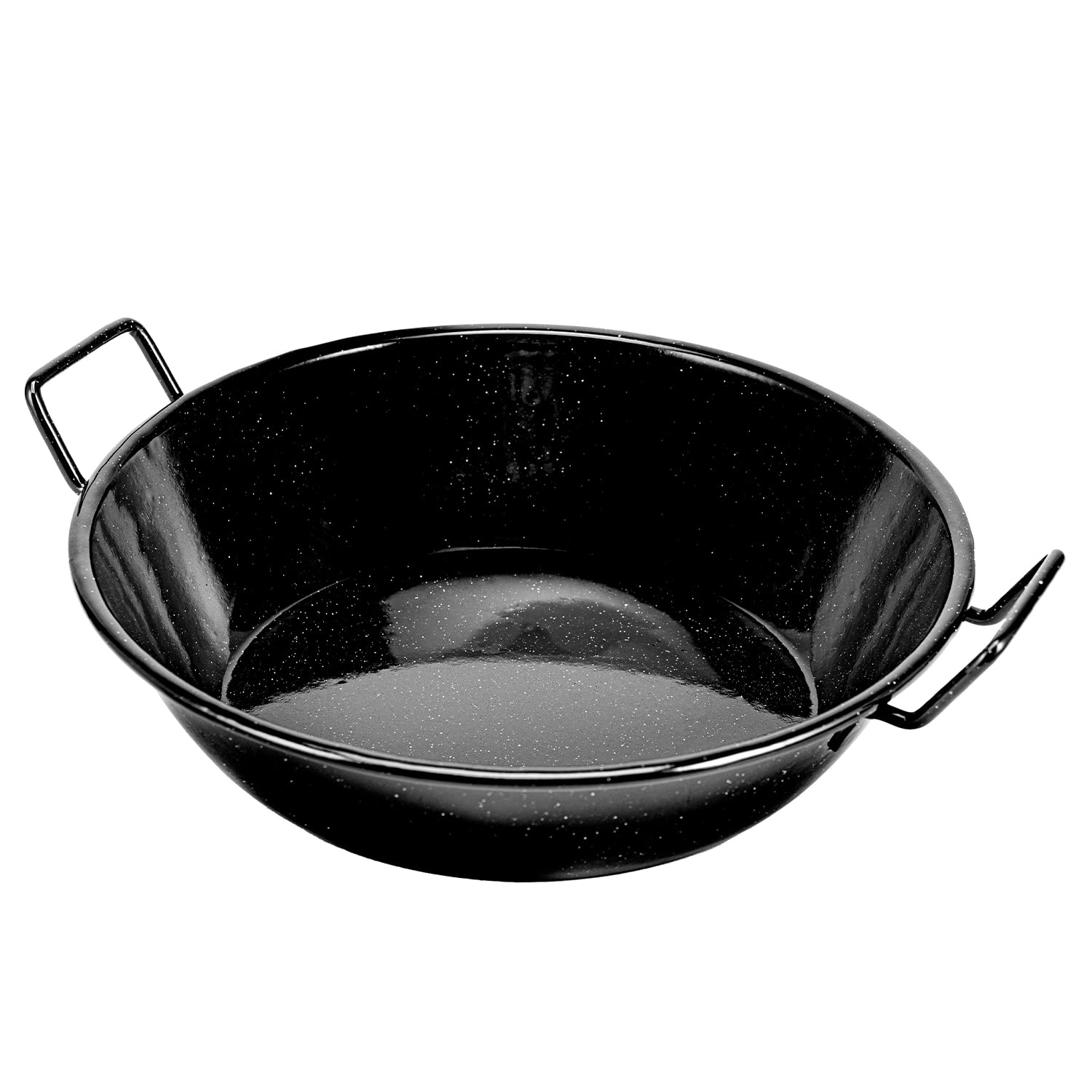 Royalford Enamel Wok Pan, 34 CM | Induction Safe Paella Pan Non-Stick Kadhai with Raised Handles | Kadai Cooking Pan for Shallow & Deep Frying | Flat Base for Even Heat Distribution, Black