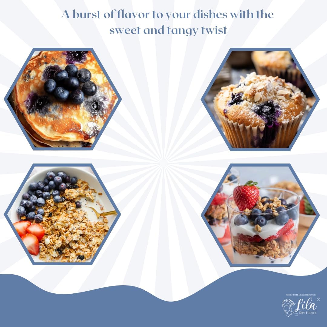 LILA DRY FRUITS Dried Blueberries 500 GMS | Naturally Sweetened Premium Californian Blueberry, Antioxidants Rich Delicious Tasty and Chewy Snack | Ideal for Snacking, Baking | Perfect for Giftings - Image 5 thumbnail