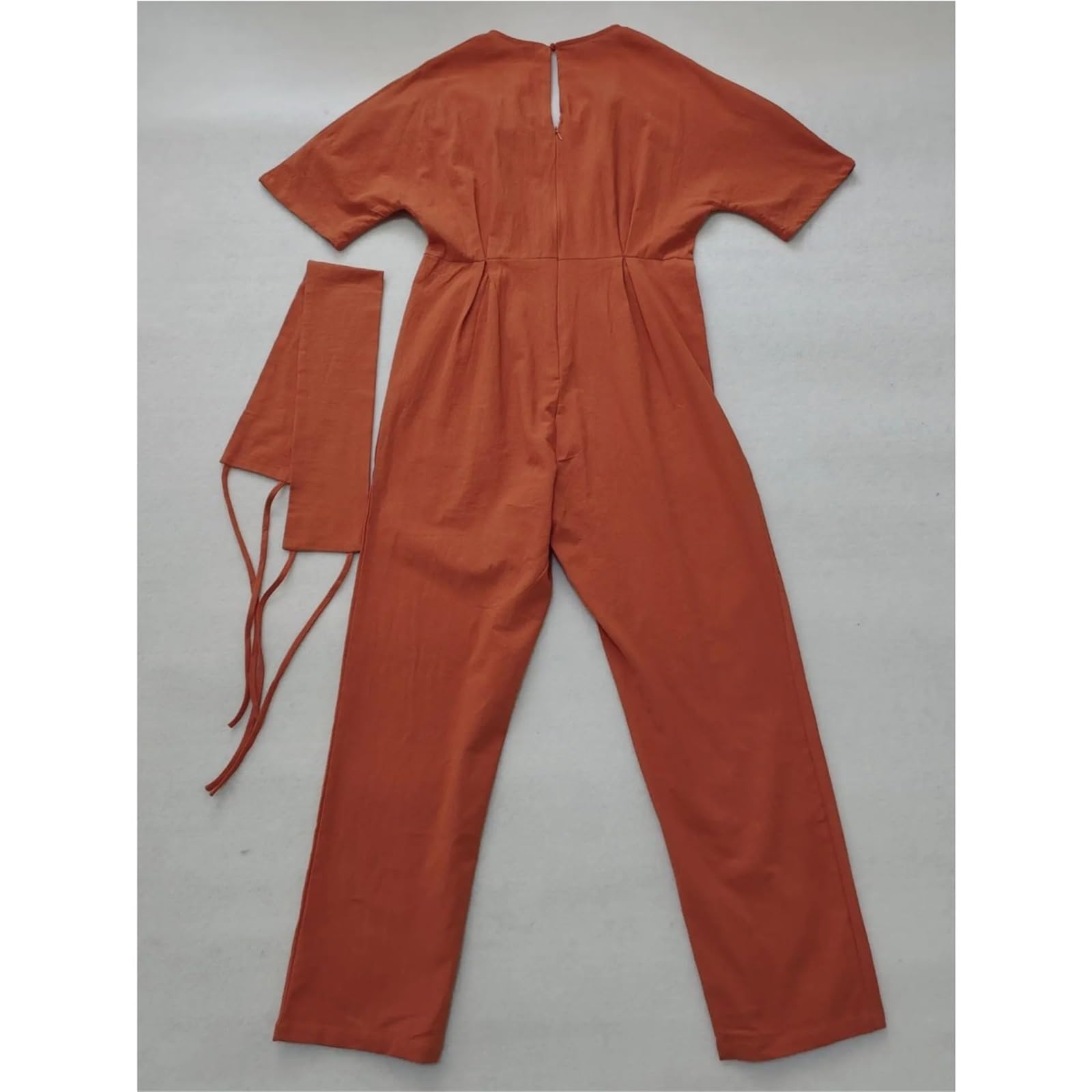 Tuta Intera in Lino da Donna Tute in lino di cotone for donna Pantaloni dritti Cintura vintage con scollo a V Pagliaccetto ampio Tuta casual da spiaggia
