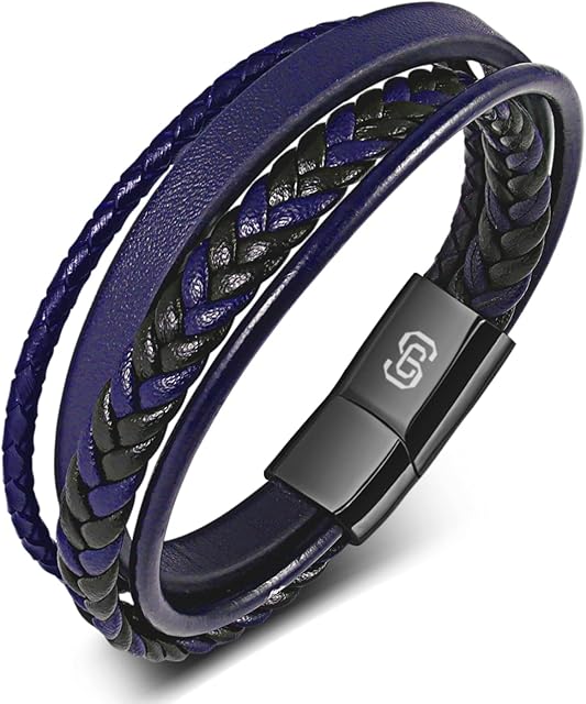 Mens Leather bracelet Handmade Braided Leather Bracelets for Men with Magnetic Stainless Steel Clasp and Gifts Box for Men, Dad, Husband, Son, Brothers and Collegue