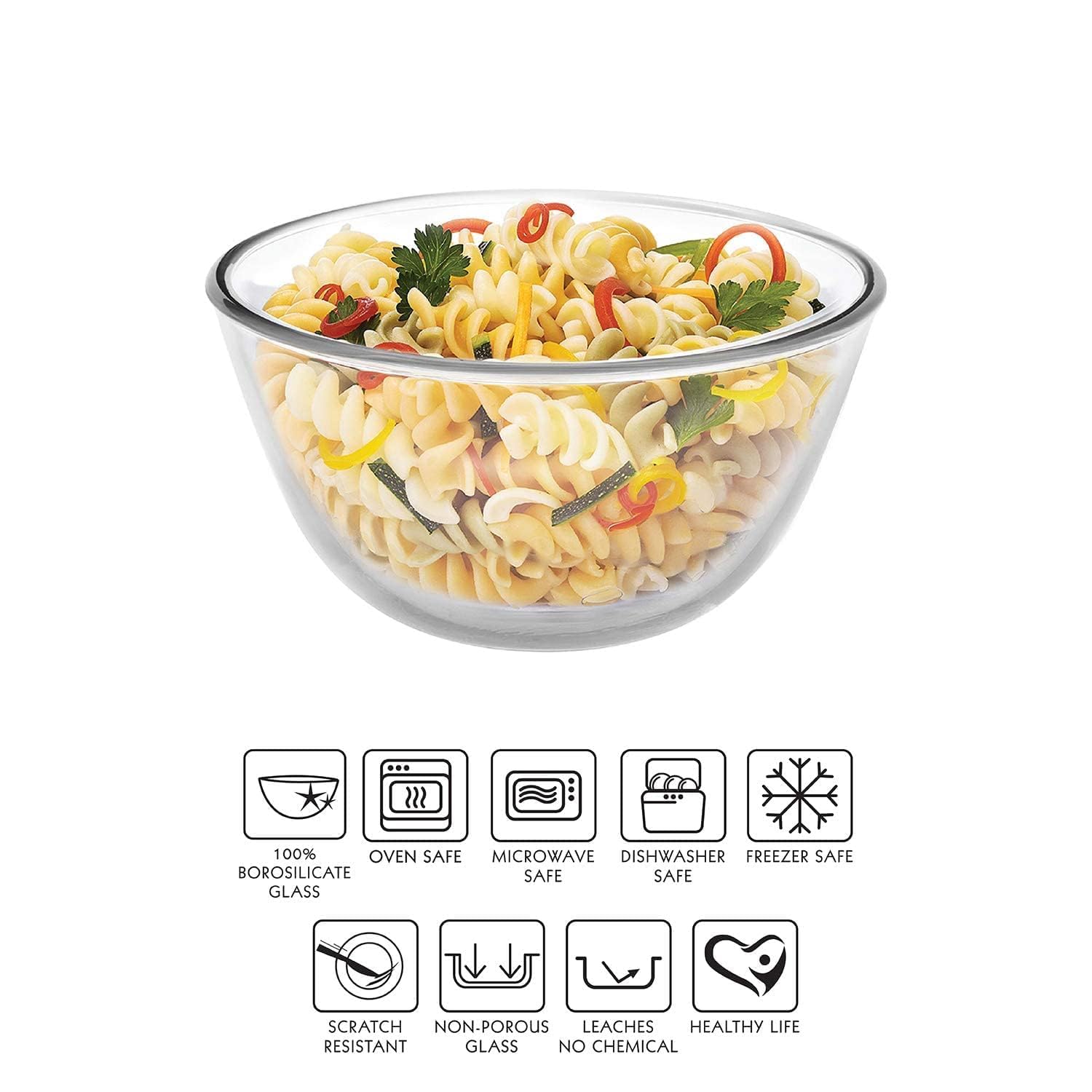 Femora Glass Mixing Bowl - 3600ml, Oven & Microwave Safe -6