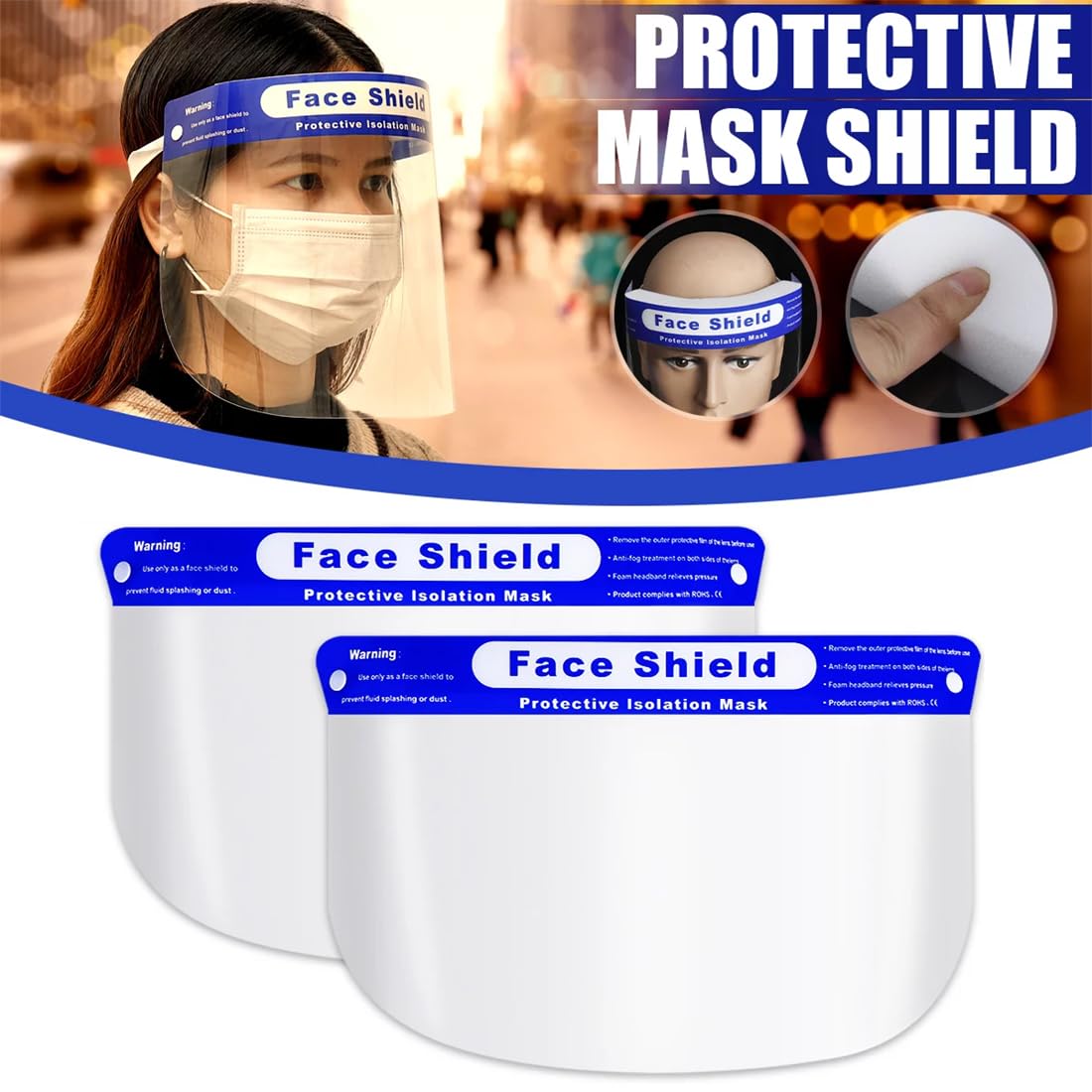 EIHI Gesichtsschutz, 10 Stück Face Shield mit Anti Beschlag Visier Gesichtsschutz und angenehmem Dank Polsterung- Gesichtsschutzschild, Faceshield, Visier, Spuckschutz