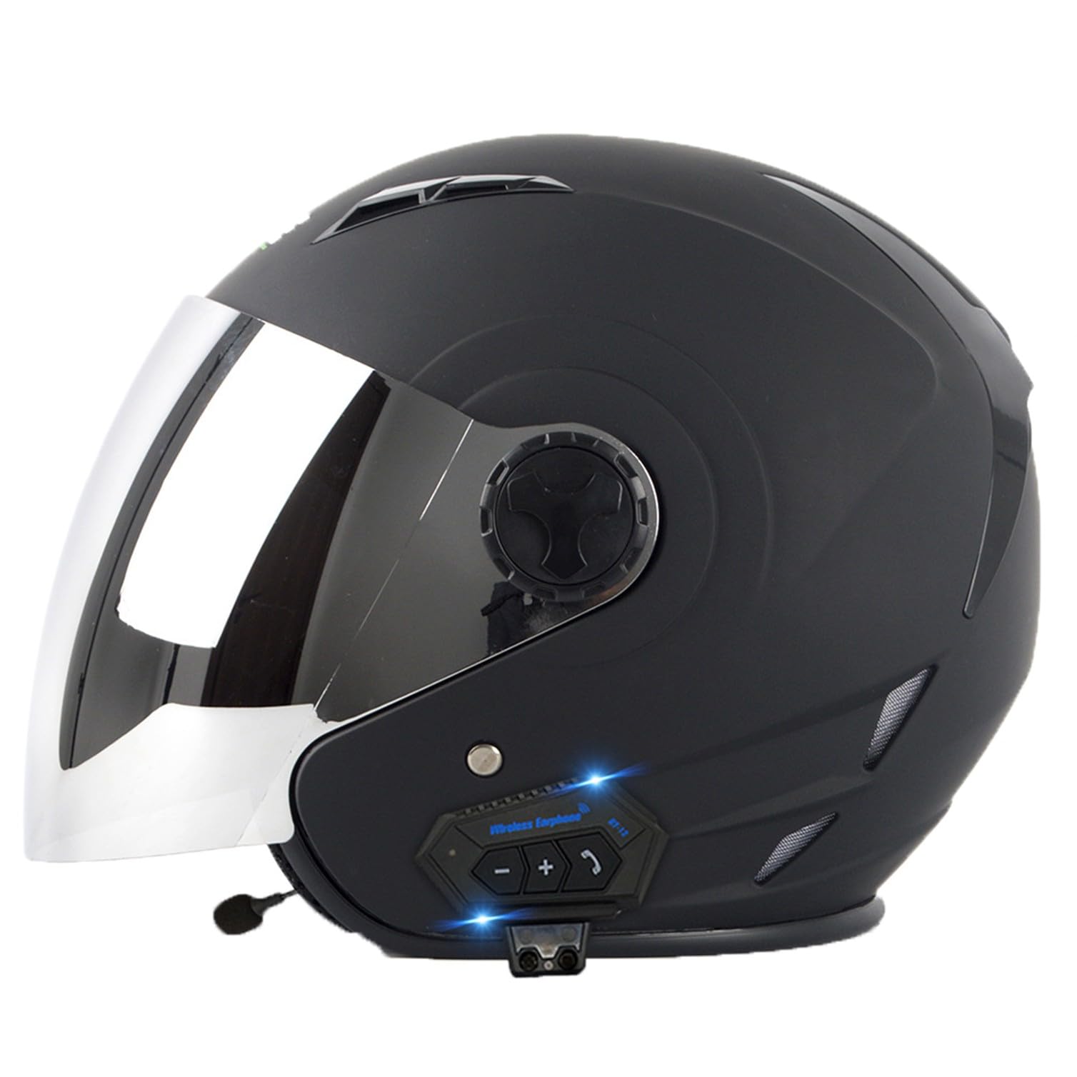 Casque Jet Moto Bluetooth ECE Homologué Casques de Moto électrique Scooter avec Double Visière Casque avec Haut-Parleur Intégré pour Une Réponse Automatique