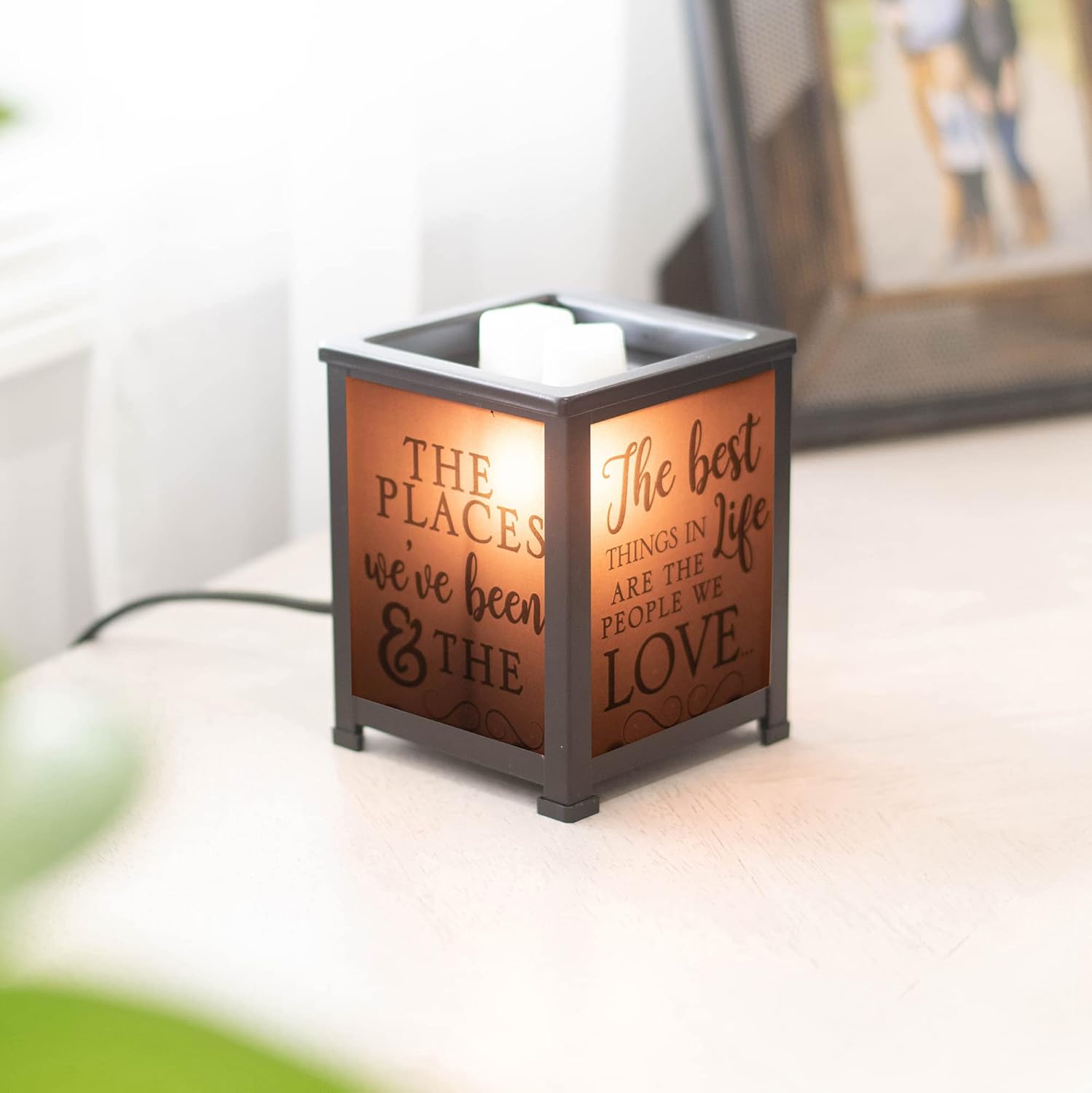Elanze Designs Best Life Love Black Metal Electrical Wax Tart and Oil Glass Lantern Warmer