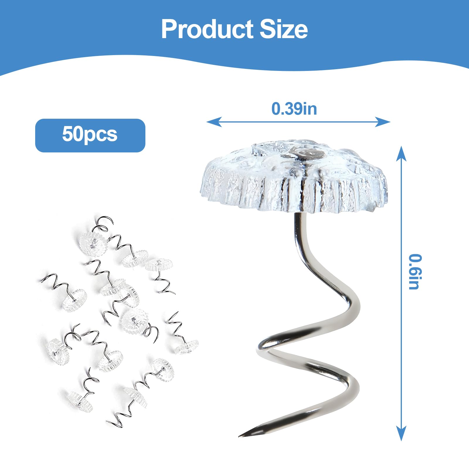 50Pcs Bed Skirt Pins, 10mm Clear Head Twist Pins for Sofa Covers, Upholstery, & Fabric – No-Slip Furniture Fasteners for Sheets, Car Interiors, Garage Insulation