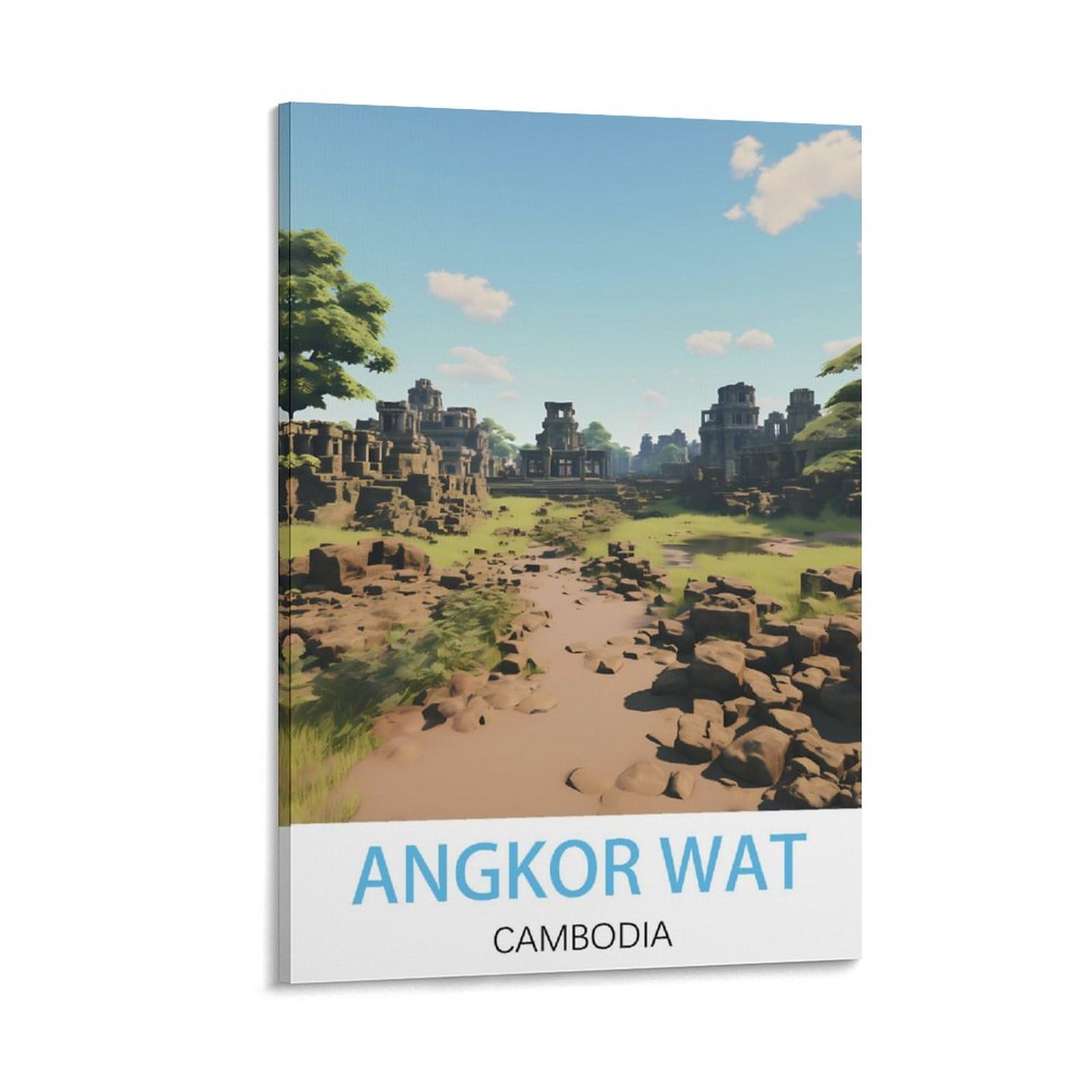 GuYaNa Angkor Wat Cambodge Poster de voyage vintage sur toile pour décoration murale de salon, chambre à coucher (40 x 60 cm GuYaNa Angkor Wat Cambodge Poster de voyage vintage sur toile pour décoration murale de salon, chambre à coucher (40 x 60 cm