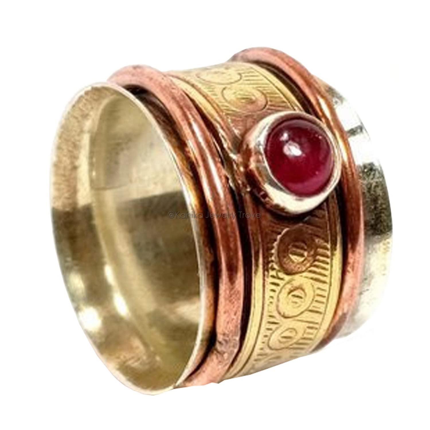 925 Sterling Silber Band, Messing und Kupfer Spinner Ring für Frauen, Rubin Spinner, Angst Ring für Meditaion, Daumenringe, Geschenkring zum Muttertag (Rubin, Größe 7)