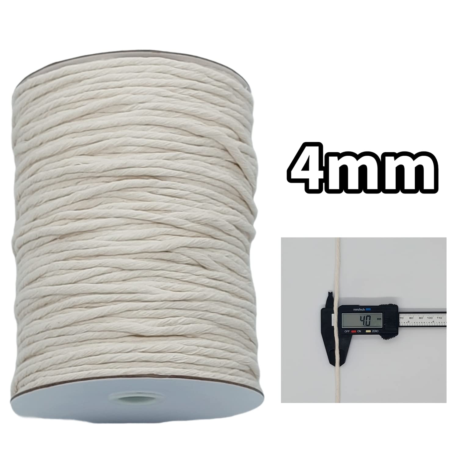 CAQUBO Single Strand Macrame Cord, 178 Yards, Beige Color, 4mm Cotton Macrame Cord, 1 Ply Twisted Cotton String, Unbleaced Natural Cotton Craft Rope, Macrame Supplies for Wall Hanging, Plant Hanger
