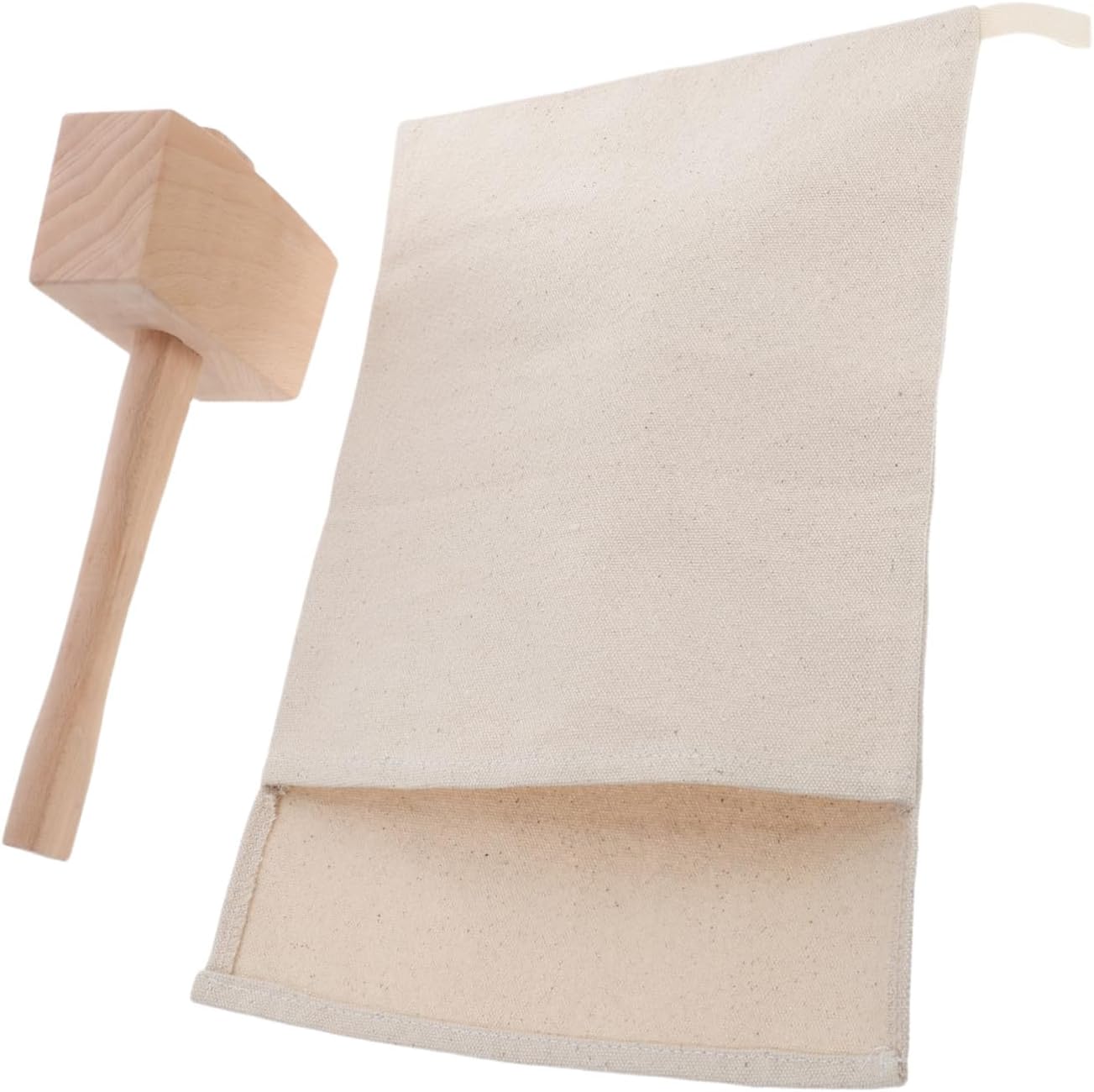 2pcs Canvas Ice Crushing Bag and Wood Mallet Set Sturdy Fabric Ice Crusher Tool for Cocktails Bars and Home Use
