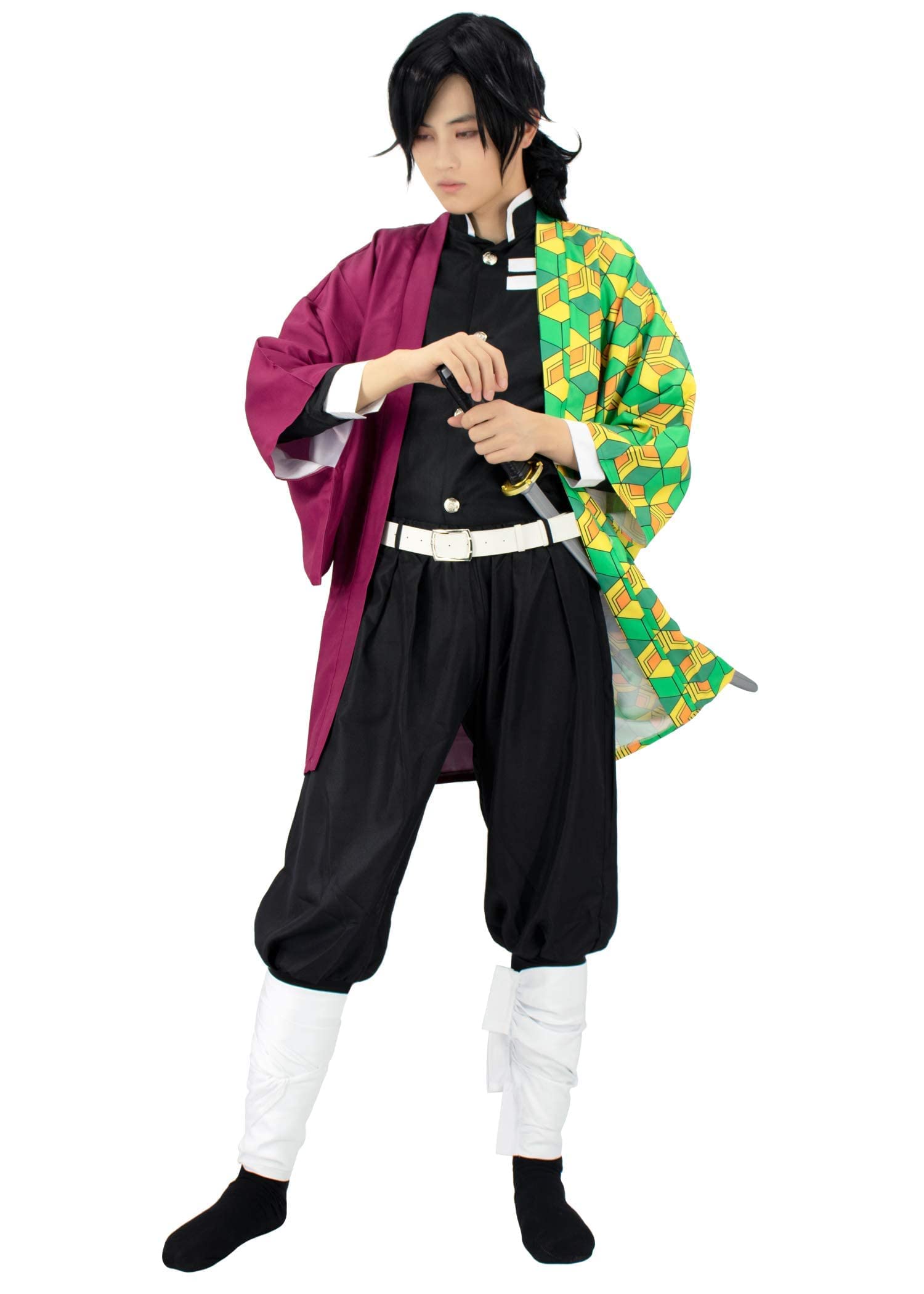 C-ZOFEK Men's Giyuu Tomioka Cosplay Costume Kimono Haori Black Suit with Belt (Small)