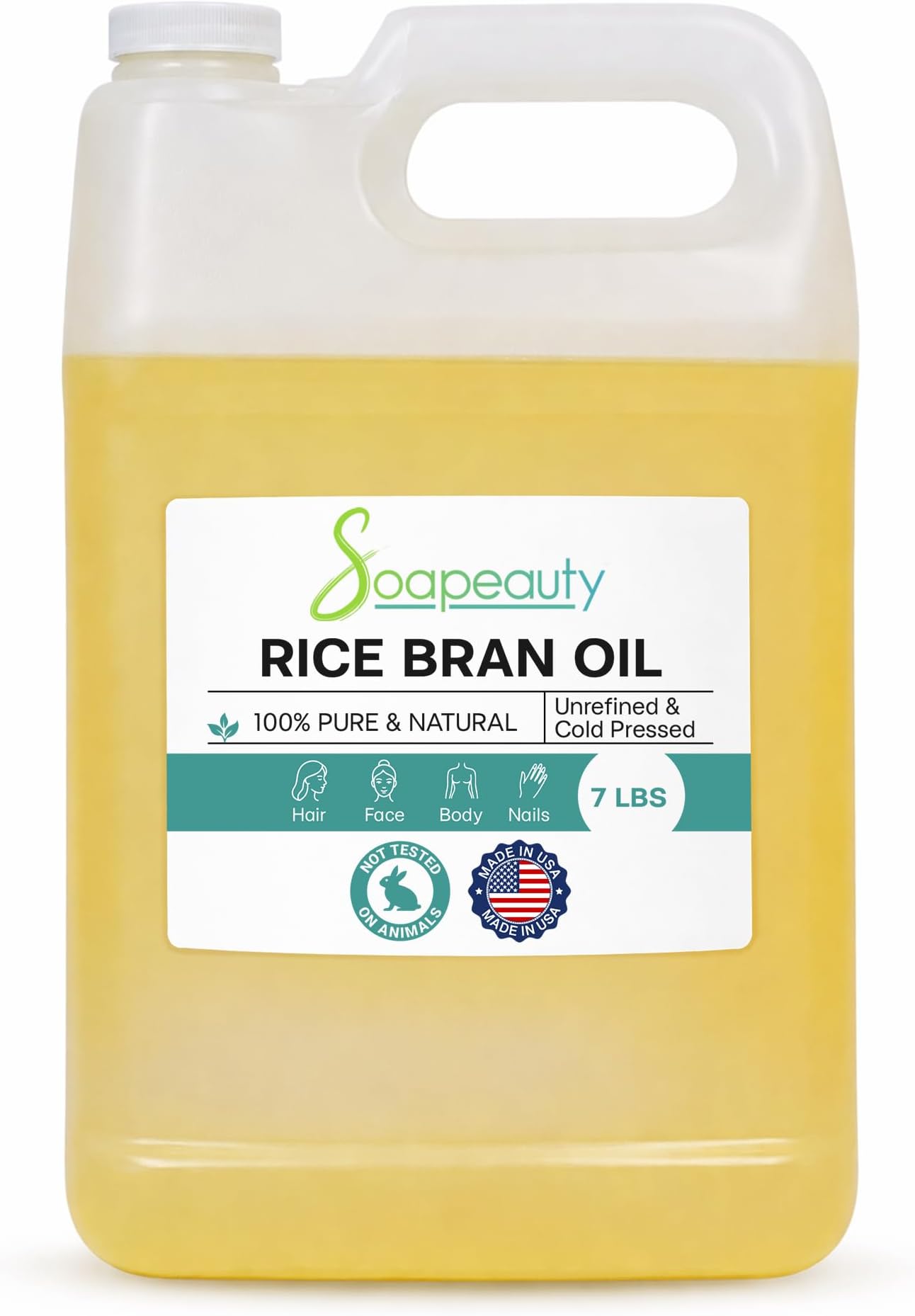 RICE BRAN OIL Cold Pressed Unrefined | 100% Natural Available in Bulk | Carrier for Essential Oils, Face, Skin, Hair Moisturizer, Soap Making | (7 LBS)