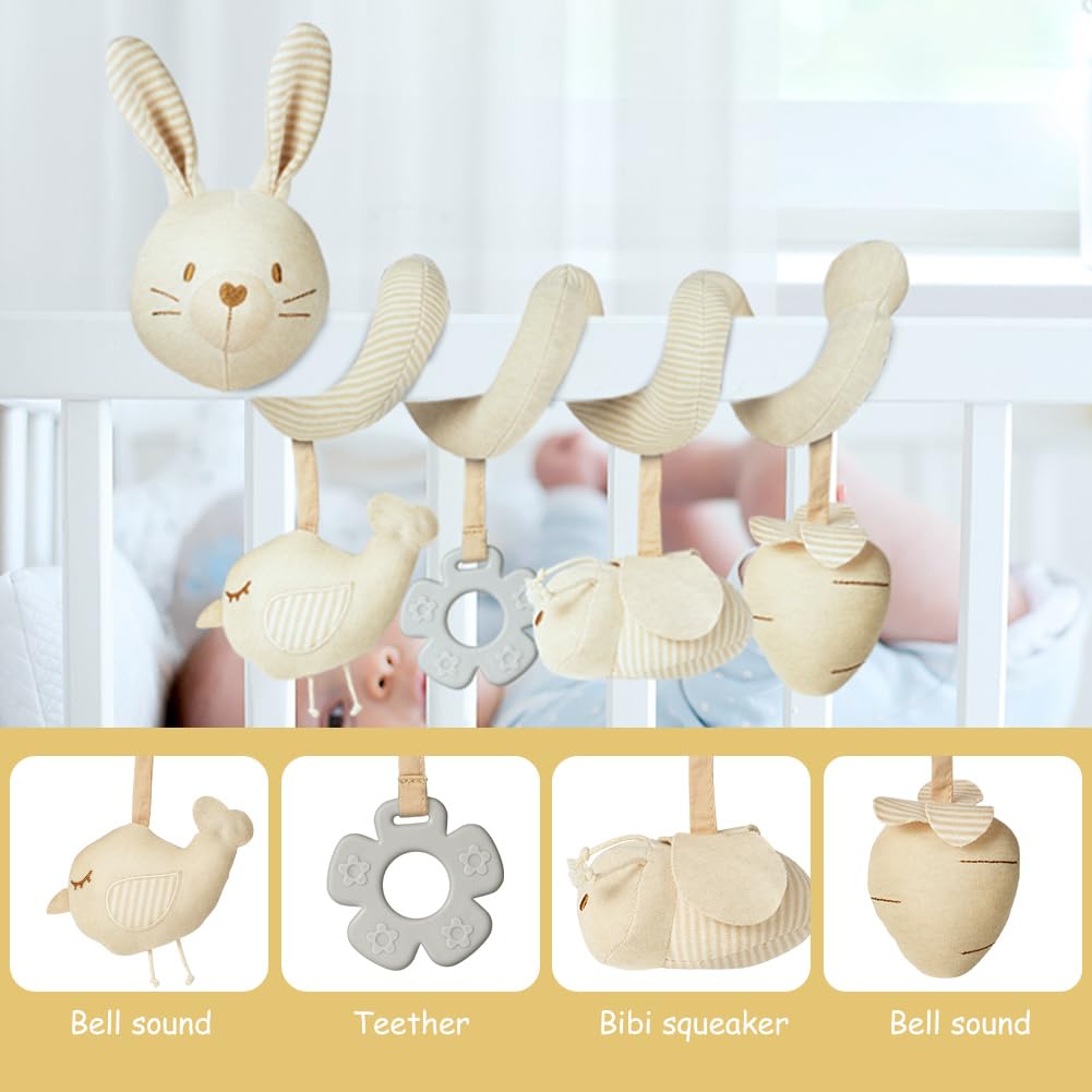Vicloon Colgantes para Cochecitos Juguetes para Bebé de 0 a 24 Meses, Juguetes de Peluche en Espiral para Bebé con Mordedor y Sonajero, para Cochecitos/Cunas/Asientos de Automóviles (Conejo) — view 5