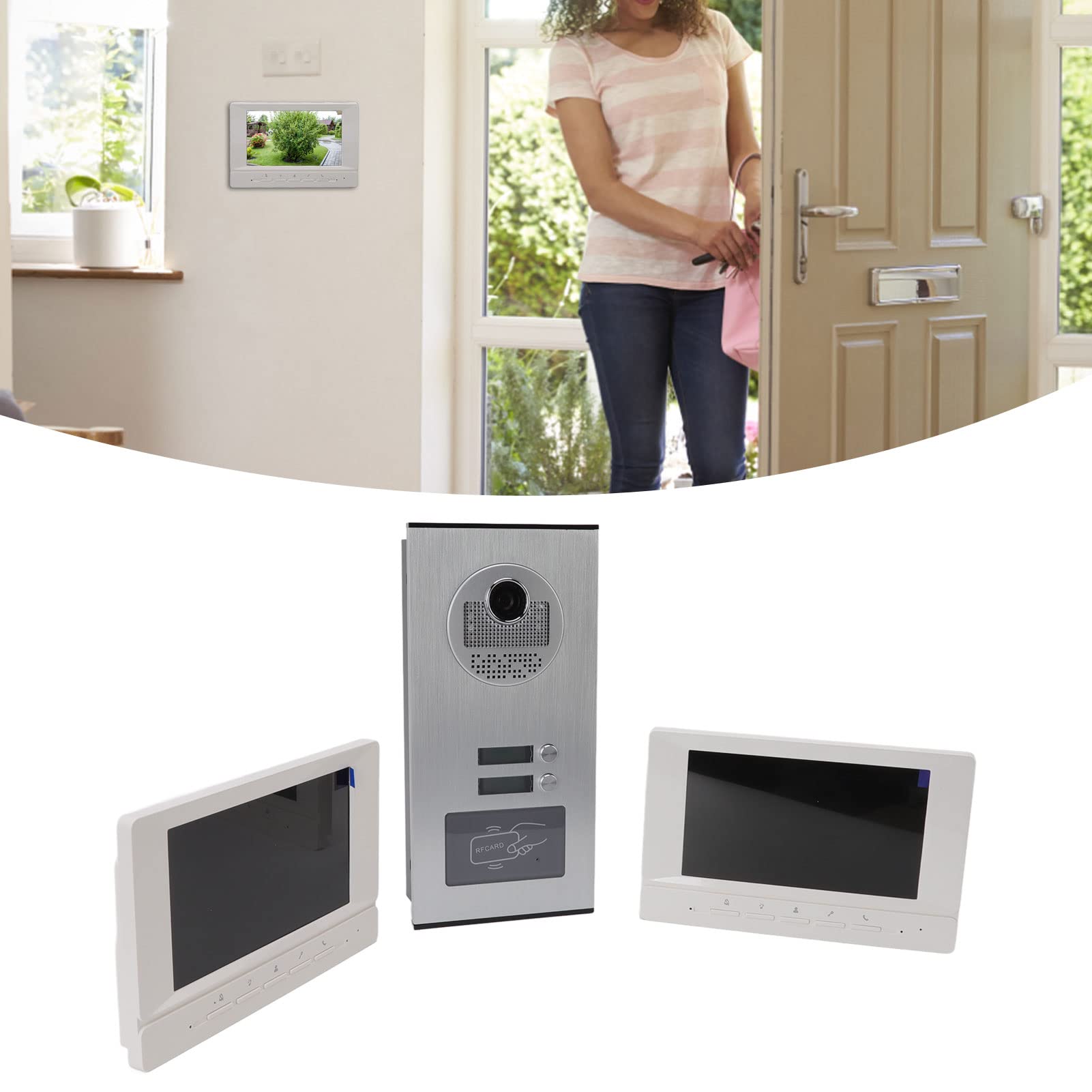 Videocamera Smart per Campanello, Campanello Spioncino a Scorrimento Carta d'identità 960P con 2 Schermi per Sicurezza Domestica, Appartamenti, Ville, Hotel, Uffici (Spina europea)
