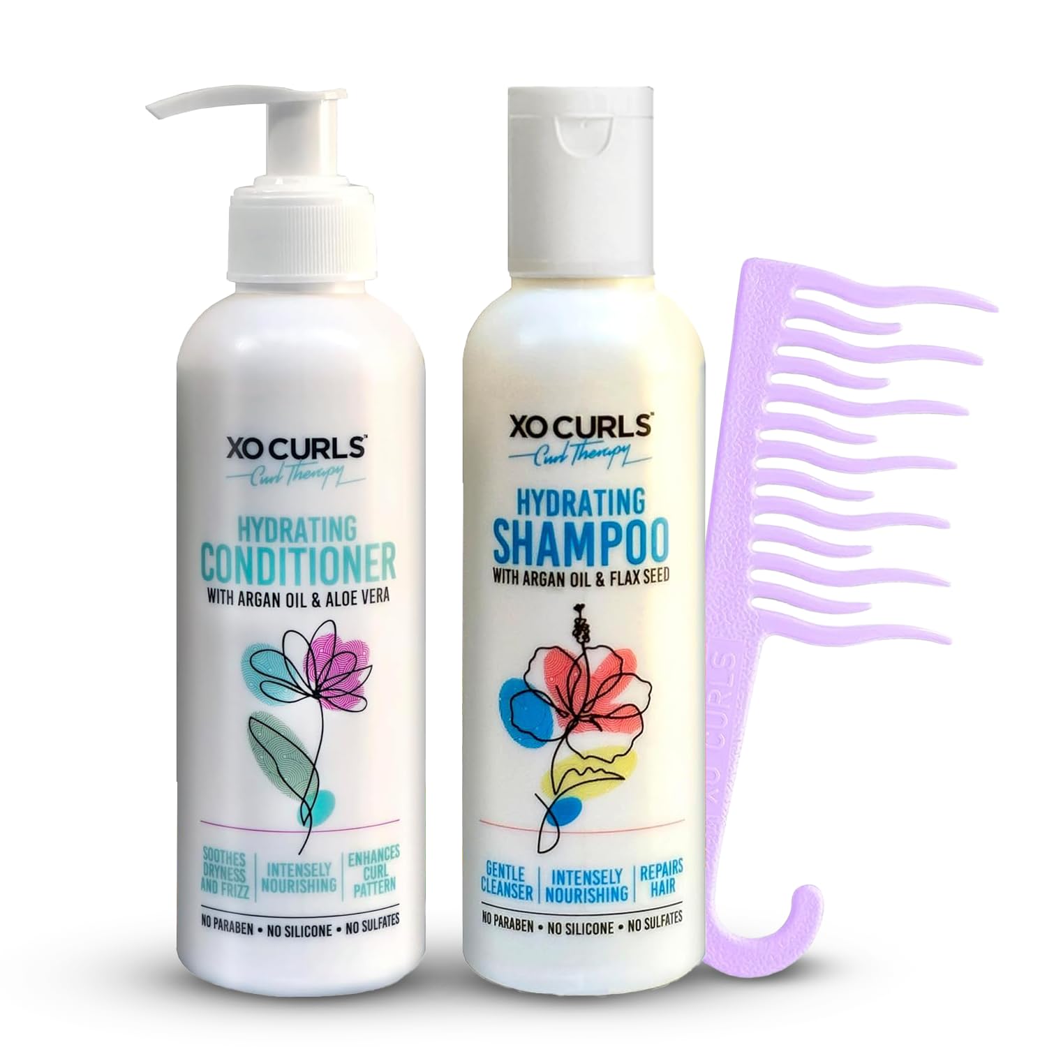 XO Curls Hydrating Conditioner 250 ml, Hydrating Shampoo 200 ml And Shower Detangling Comb for Frizz Control, Cleansing, Deep Conditioning, Soft & Defined Curls - Combo Pack of 3-image-48