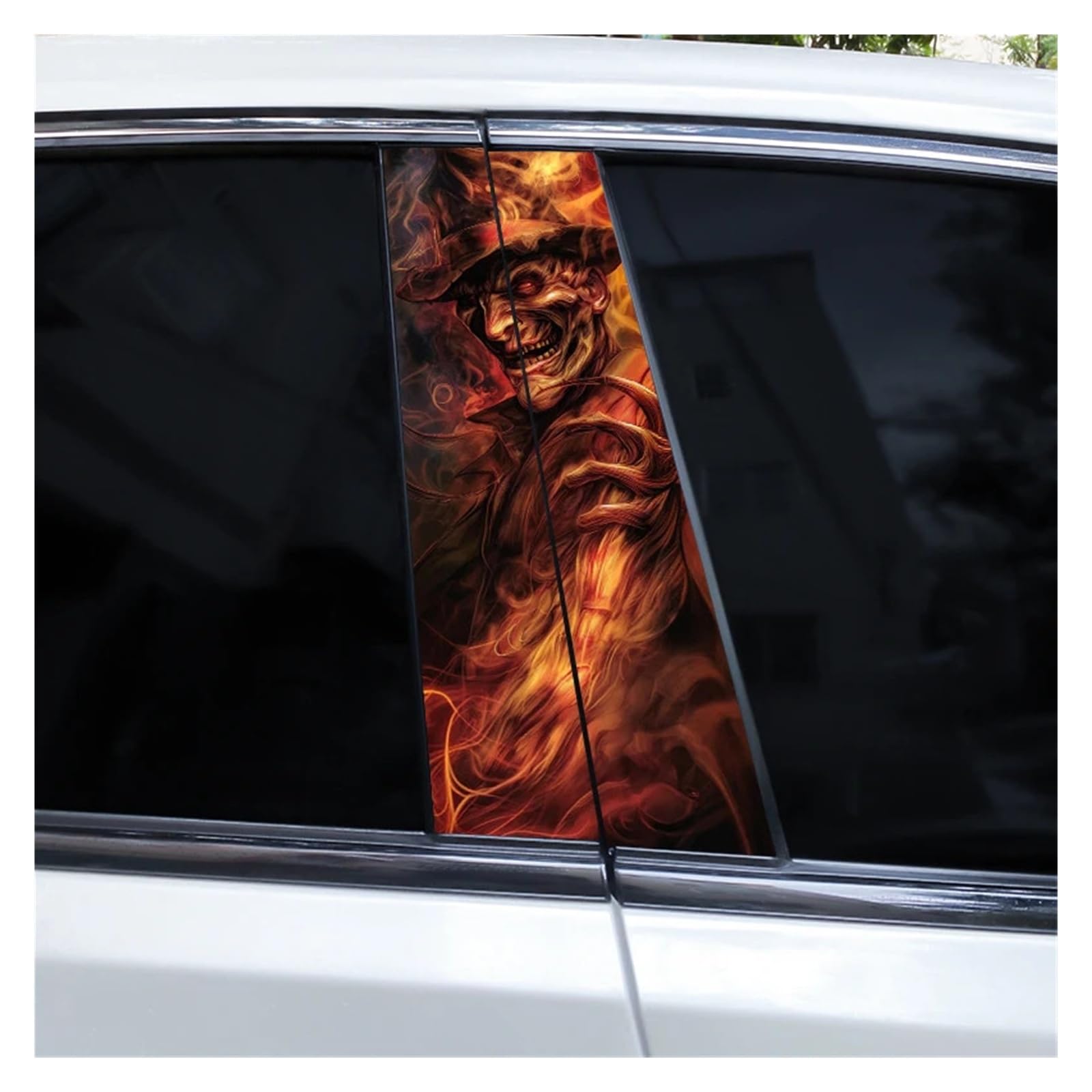 Car Side Decals 2pcs Halloween Horror Clown Car B-Pillar Stickers Cover Scratch Suitable Center Column Holiday Decoration Decal(Style A)