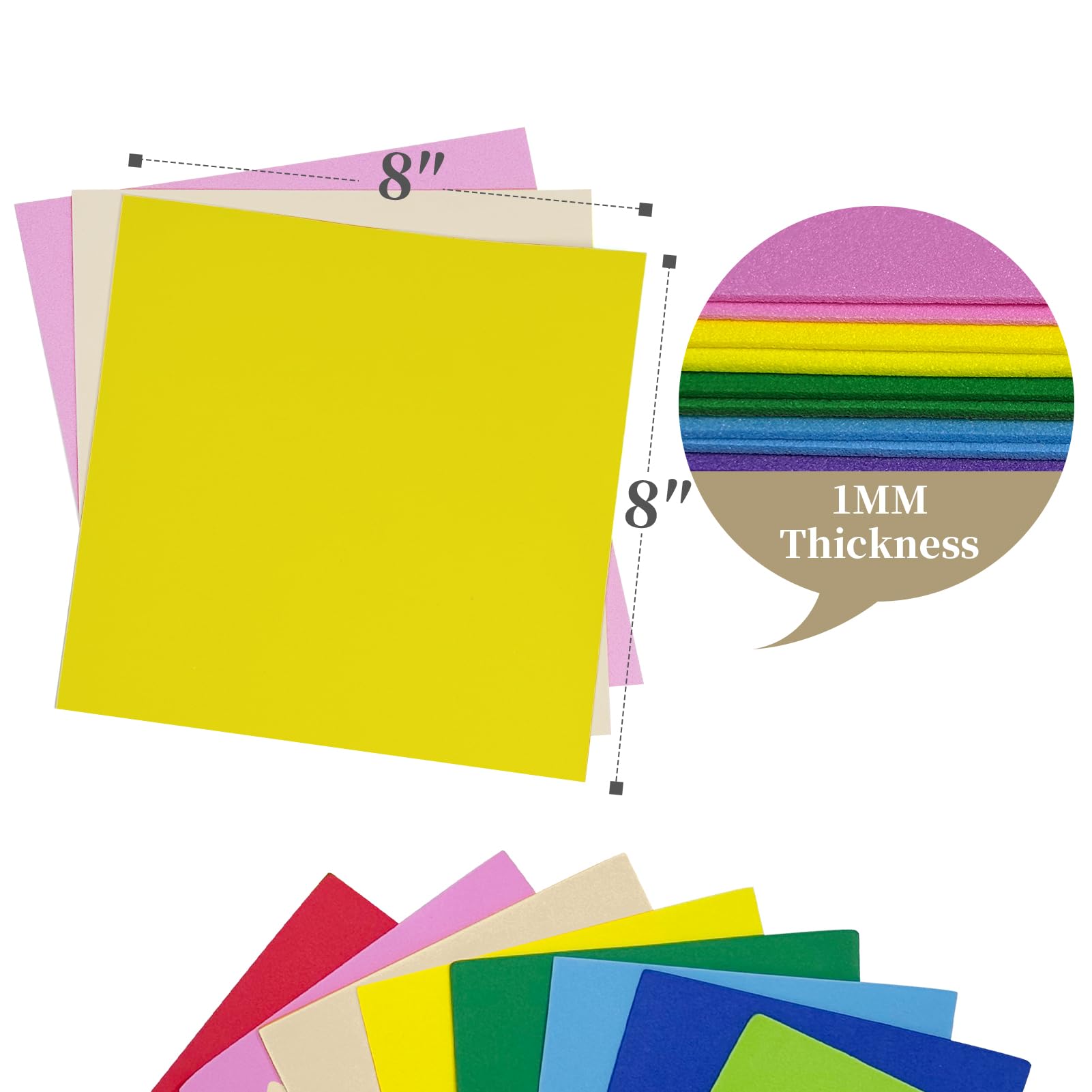 H.J. Immbir 70 Pack Foam Sheets Crafts?8 x 8 Inch, Assorted 12 Colors 1mm Thick EVA Foam Paper Set for Crafts and DIY Arts
