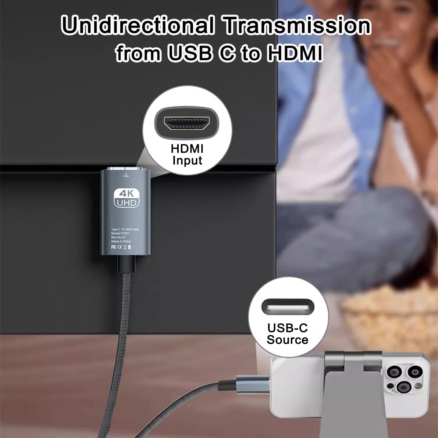 Ankky 6.6FT HDMI Cable Adapter for iPhone 15 to HDTV, 4K USB C to HDMI Video Cable, Thunderbolt 3 & 4 Compatible for iPhone 15/16 Series, MacBook Pro/Air, iPad Pro, Surface Book 2, Galaxy S23 and More