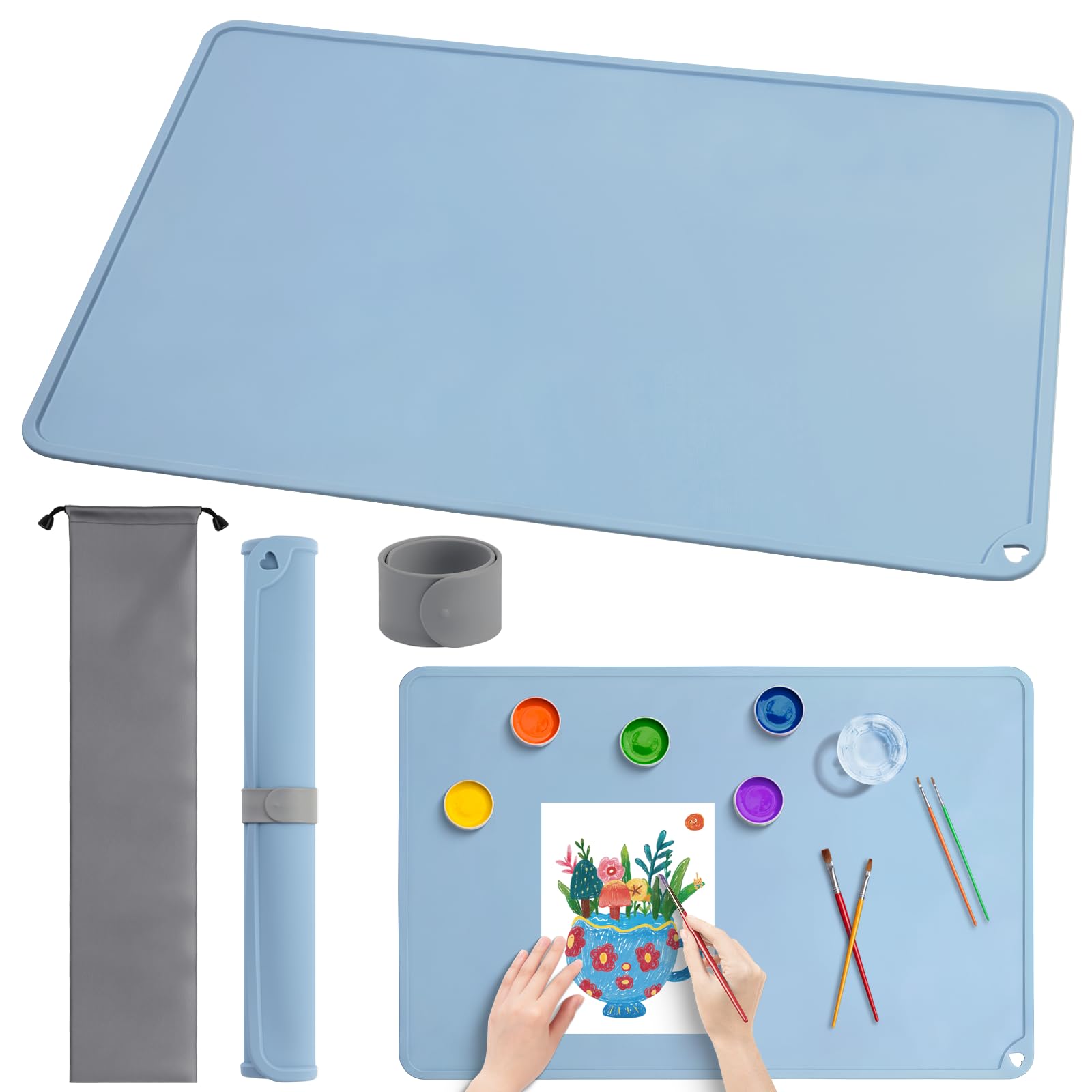 Tapis de Peinture en Silicone 60 x 40 cm avec Clip Magnétique et Sac de Rangement