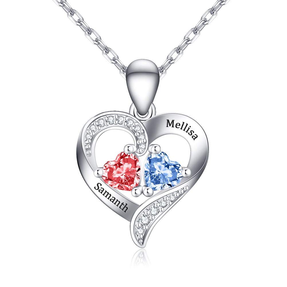 DayOfShe 925 Sterling Silver Personalized Heart Necklace with Birthstone Custom Mom Necklace with Names Engraved Infinity Promise Pendant for Her