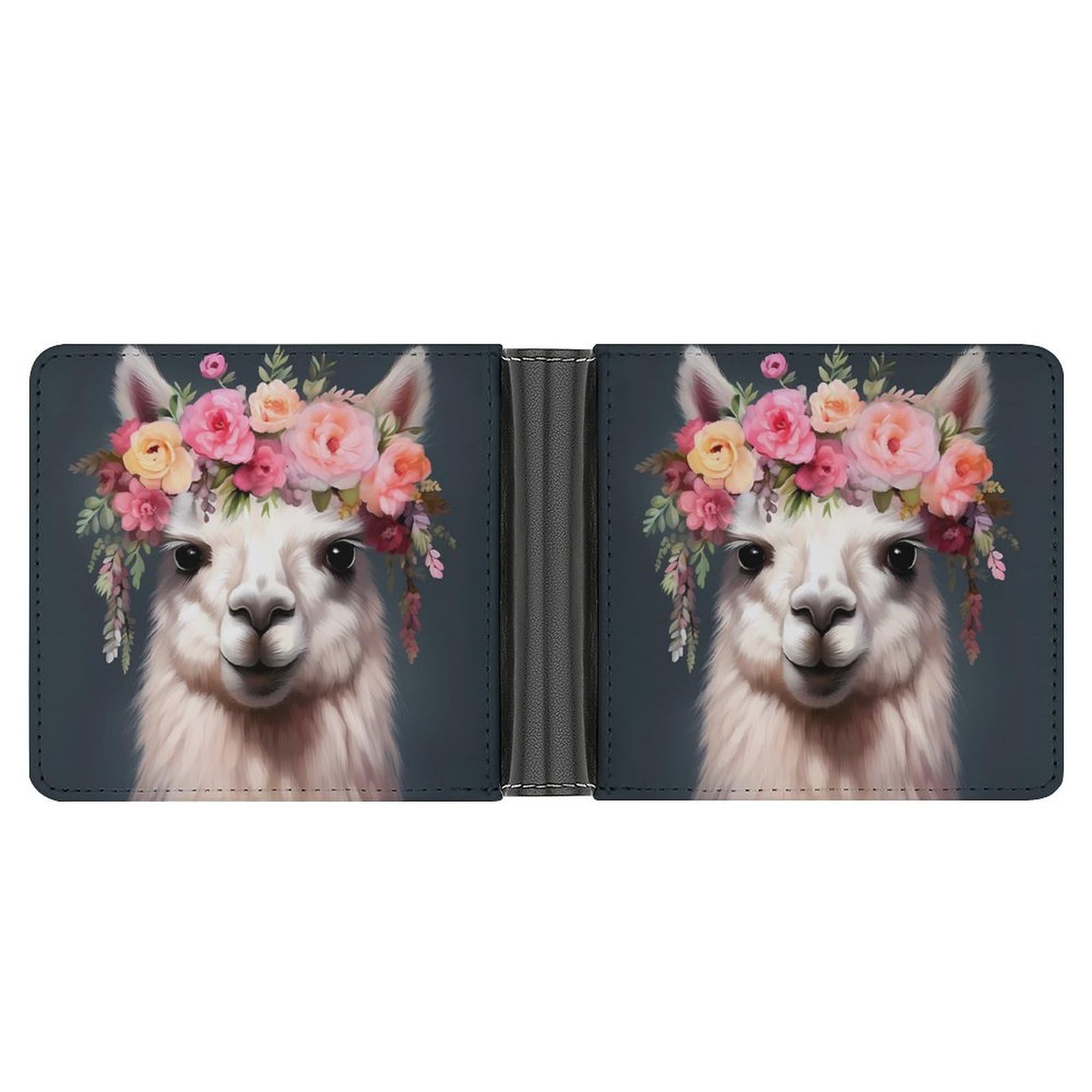 Cute Alpaca Bifold Wallet PU Leather Coin Purse Lightweight Credit Card Holder Wallet Money Clip
