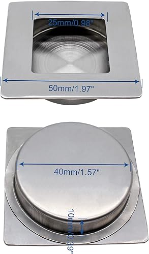 Miniatura 2 de Paquete de 2 tiradores empotrados de acero inoxidable de 1.97 x 1.97 pulgadas, tiradores planos invisibles de acero inoxidable, manijas de puerta