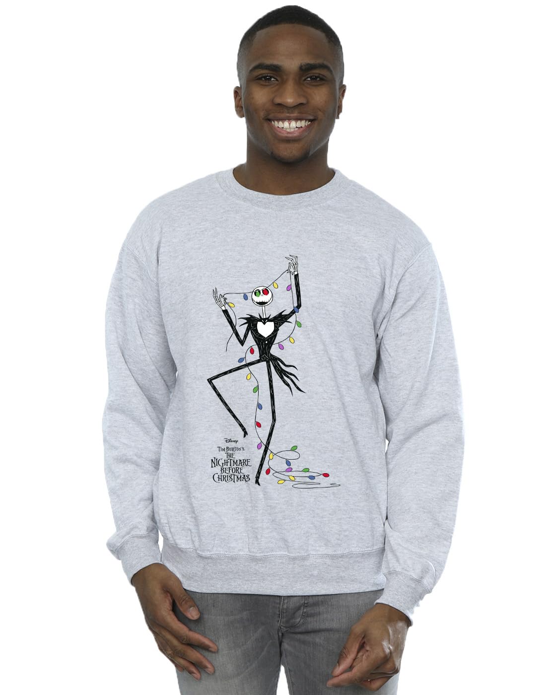 The Nightmare Before Christmas Jack Skellington Christmas Lights Sweatshirt - Grey - XXXL