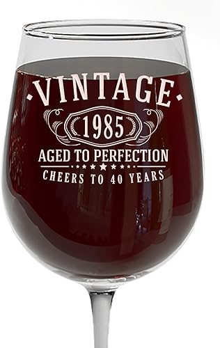 Copa de vino grabada vintage de 16 onzas con tallo de 16 onzas Regalos de feliz cumpleaños 40 para mujeres y hombres, saludos a 40 años, decoración